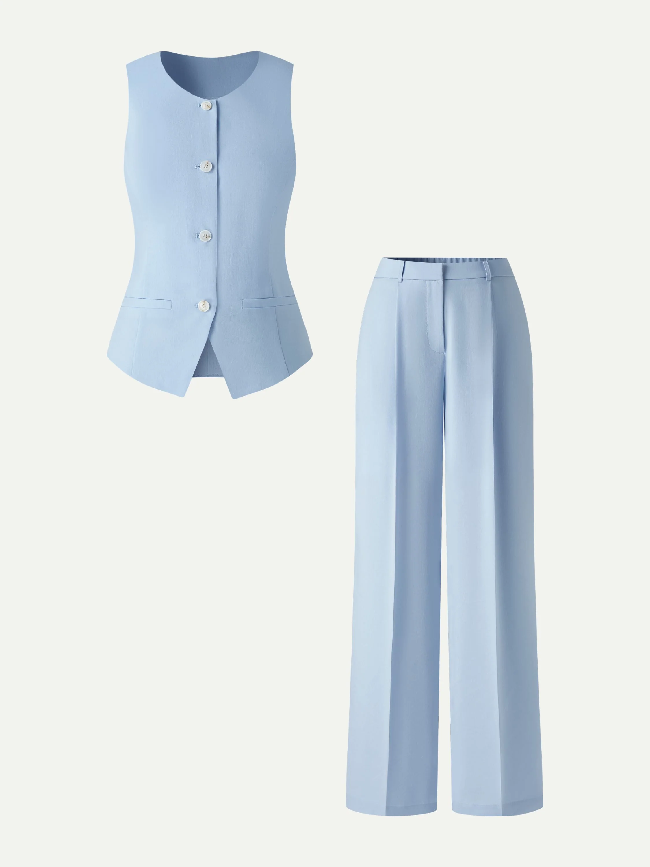 2Pcs Set Waistcoat with Pockets & Wide Leg Pant - Image 4