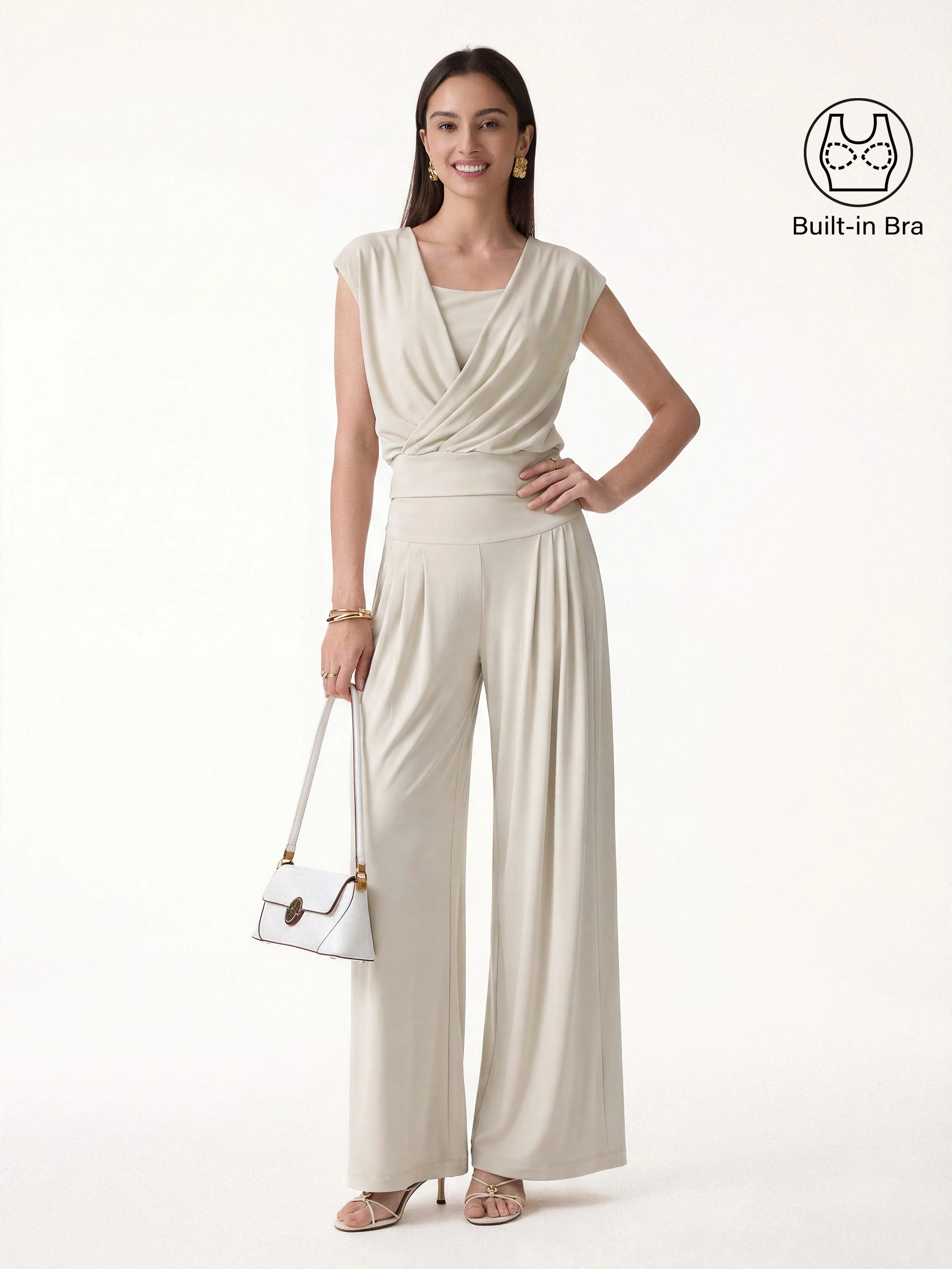 2Pcs Set Wrap Bra Tank & Palazzo Pants with Pockets