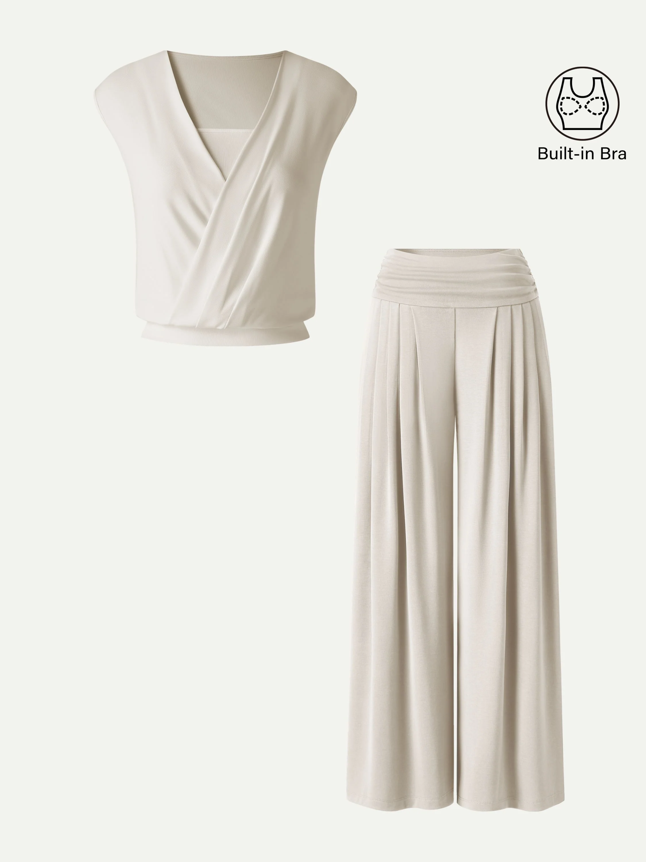 2Pcs Set Wrap Bra Tank & Palazzo Pants with Pockets - Image 2