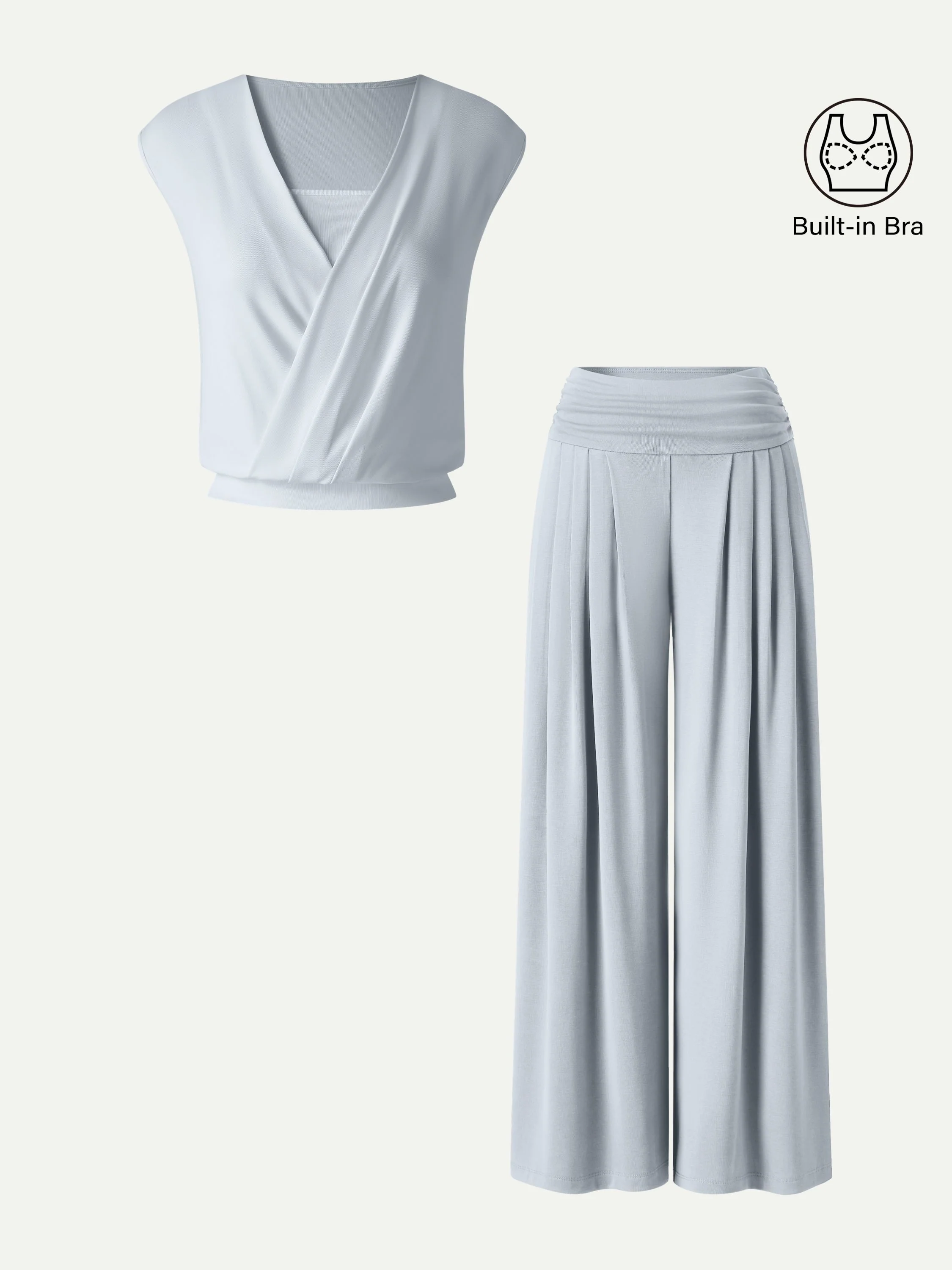 2Pcs Set Wrap Bra Tank & Palazzo Pants with Pockets - Image 3