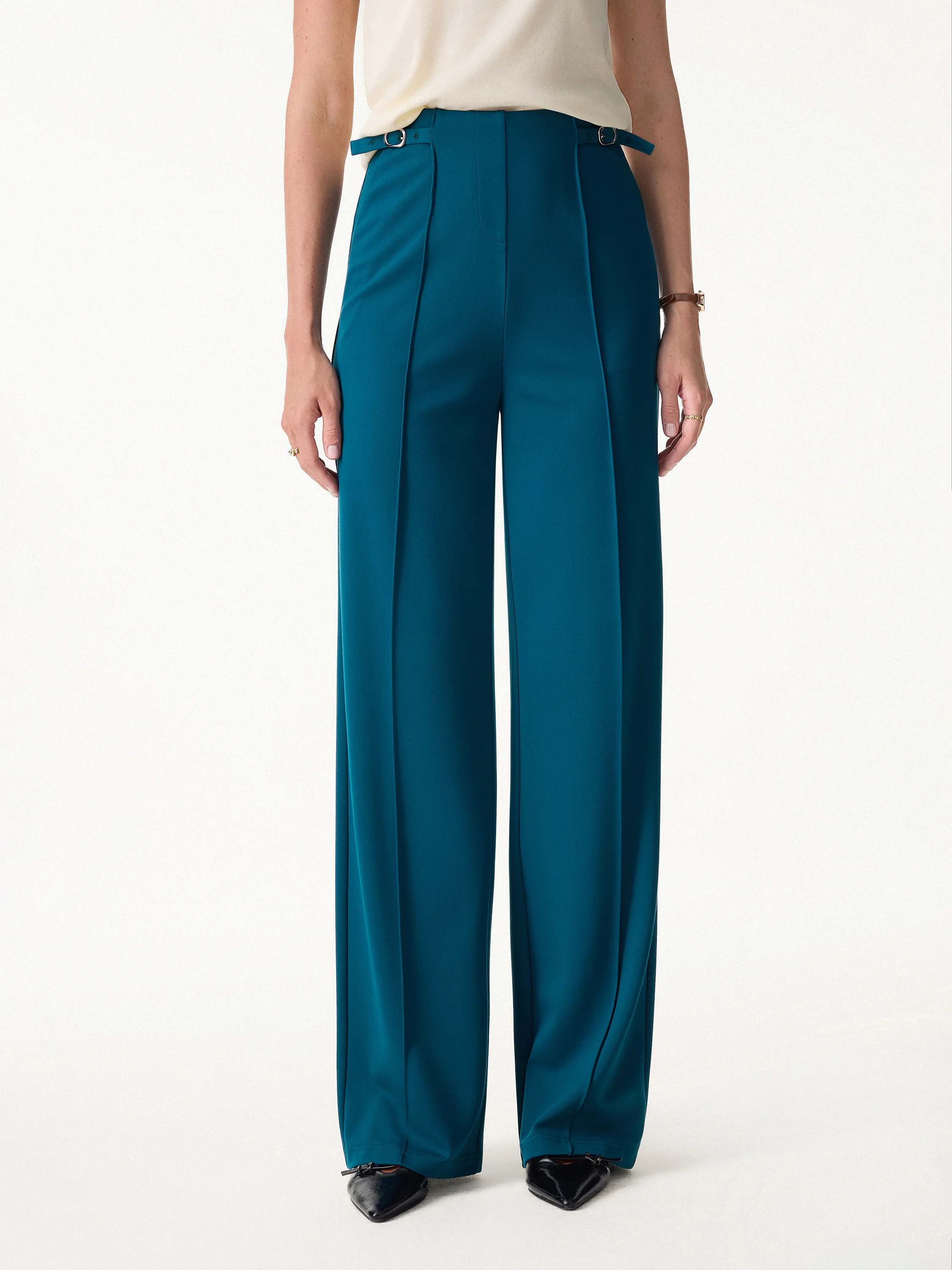 4-Way Stretch Drapey High Rise Wide Leg Ankled Pant - Image 6