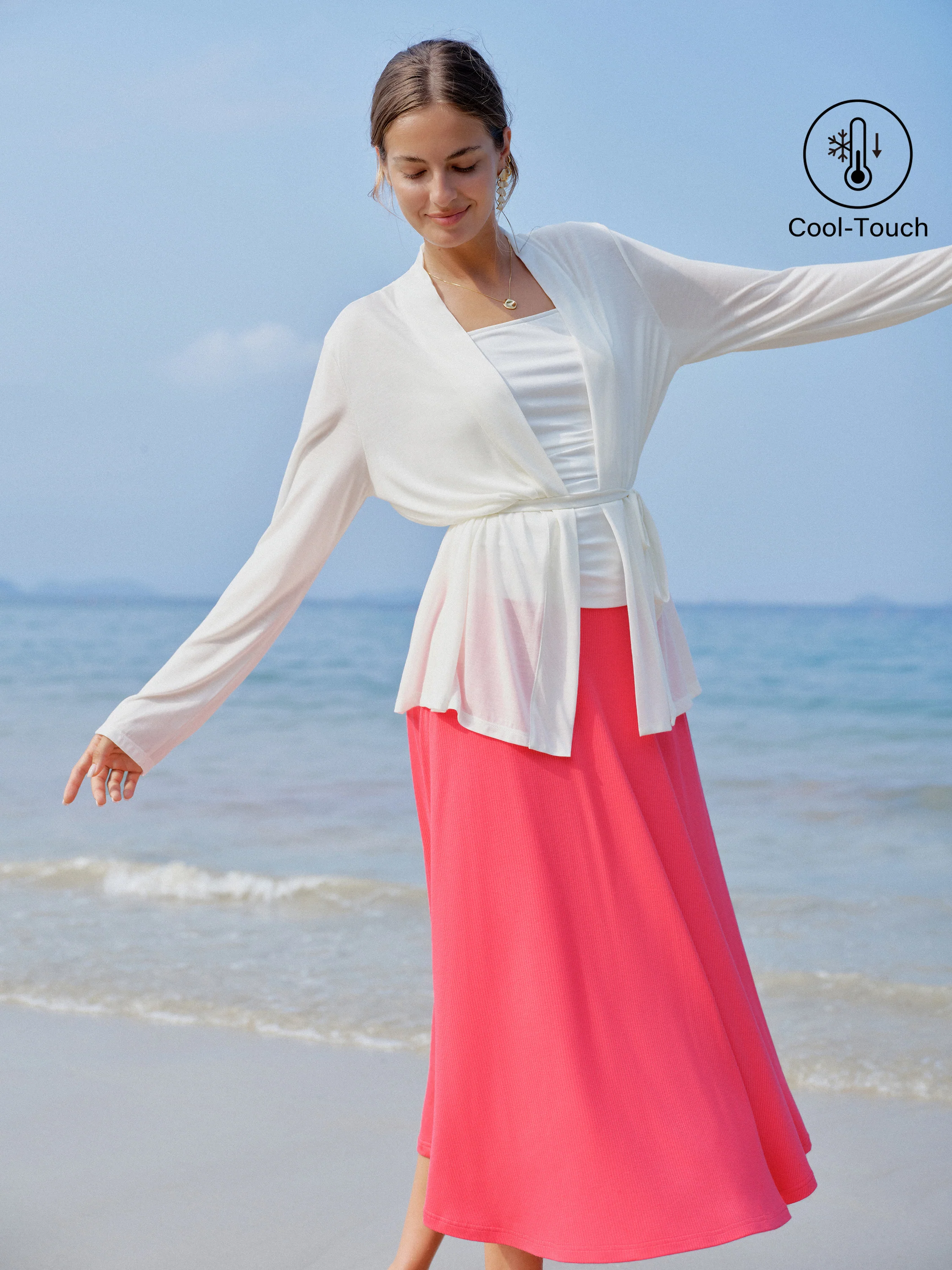 Airy Soft Open Front Cardigan with Tie - Image 2