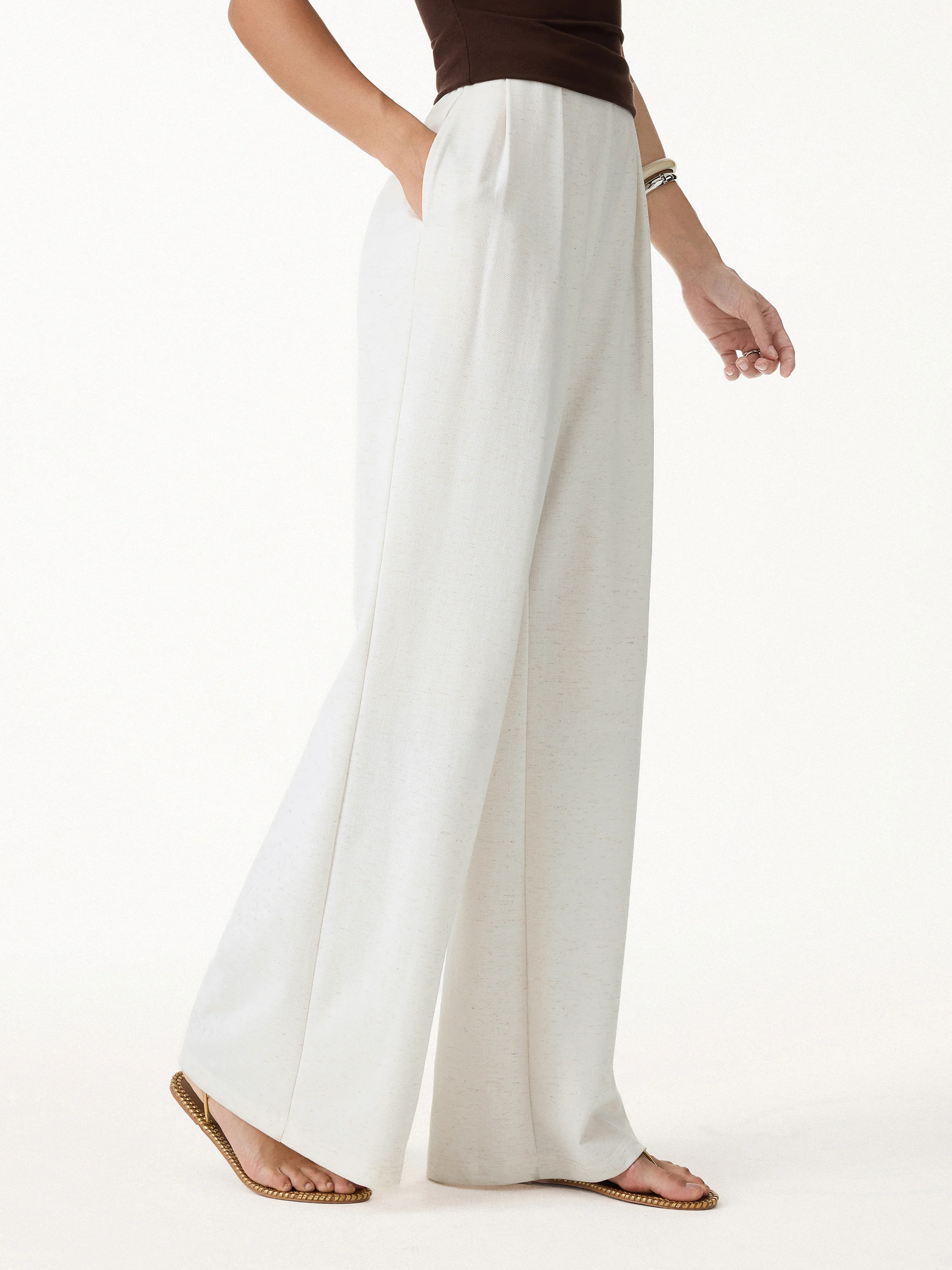 Airy Stretch Linen Wide Flare Pant with Pockets - Image 10