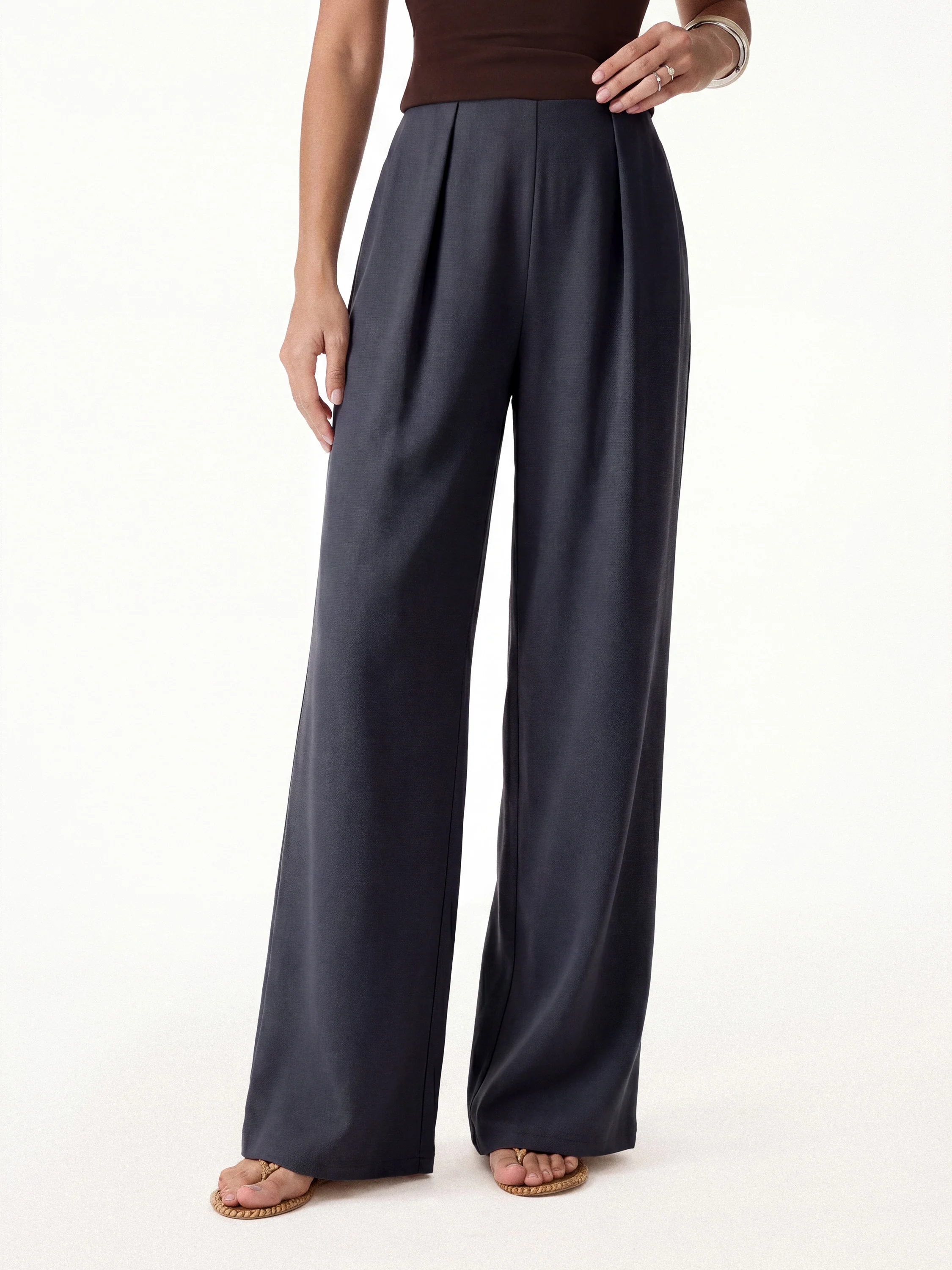 Airy Stretch Linen Wide Flare Pant with Pockets - Image 14