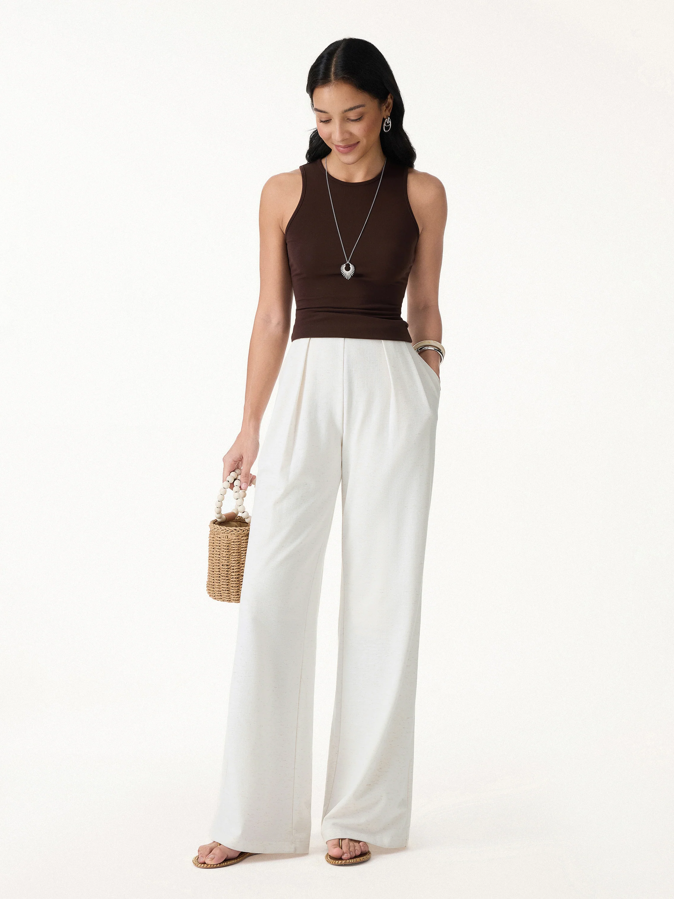 Airy Stretch Linen Wide Flare Pant with Pockets - Image 7