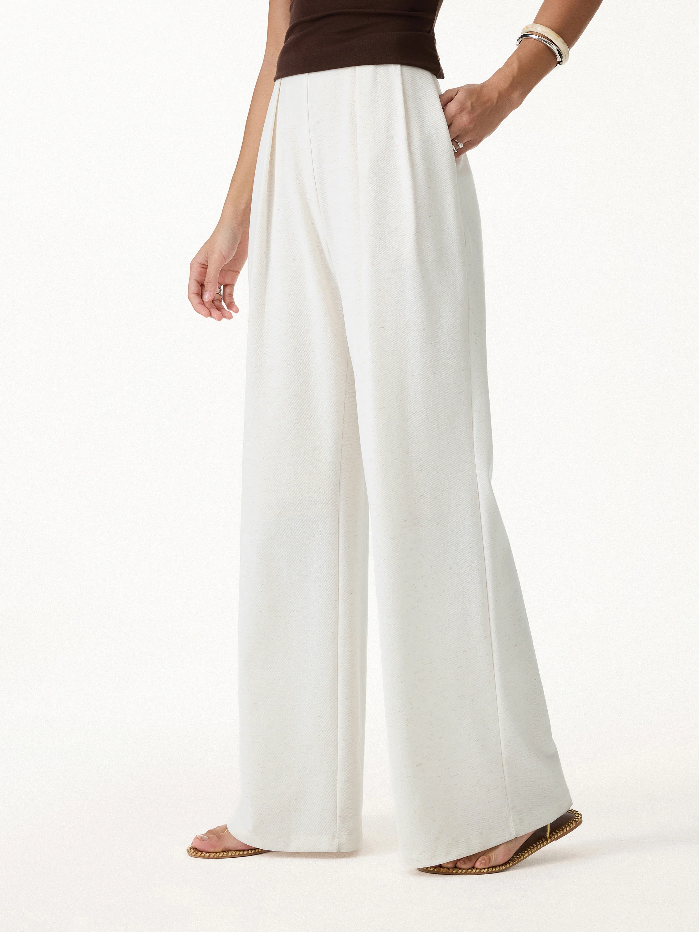 Airy Stretch Linen Wide Flare Pant with Pockets - Image 9