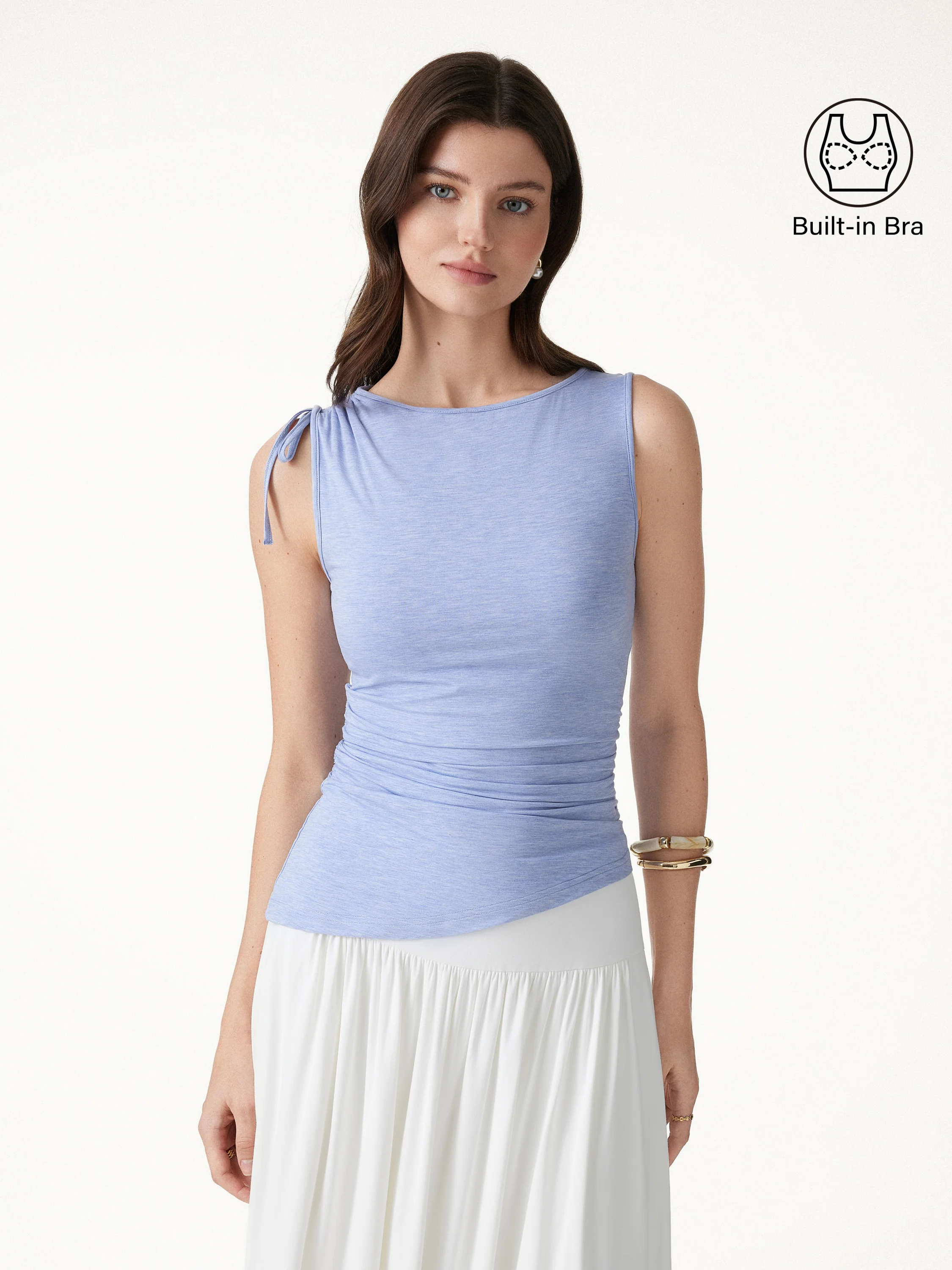 Bamboo Heathered Boatneck Ruched Bra Top - Image 10