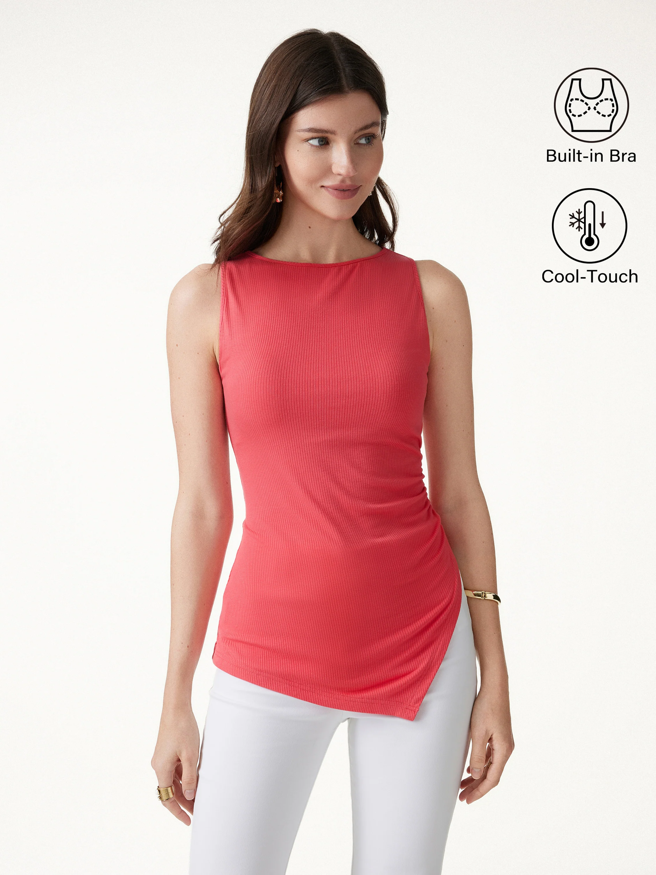 CoolTouch Boatneck Ruched Asymmetrical Bra Top