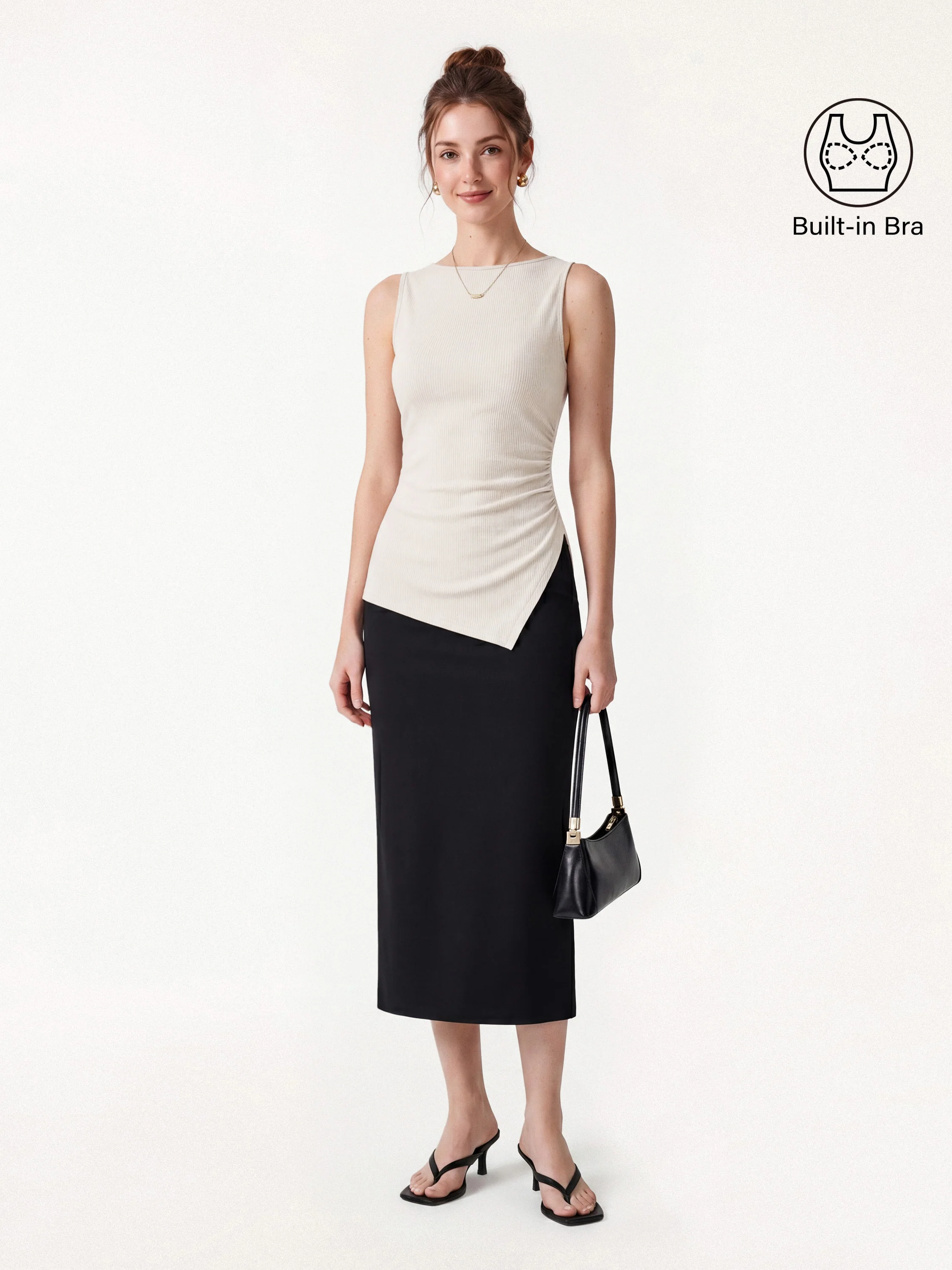 Boatneck Ruched Asymmetrical Bra Top - Image 9