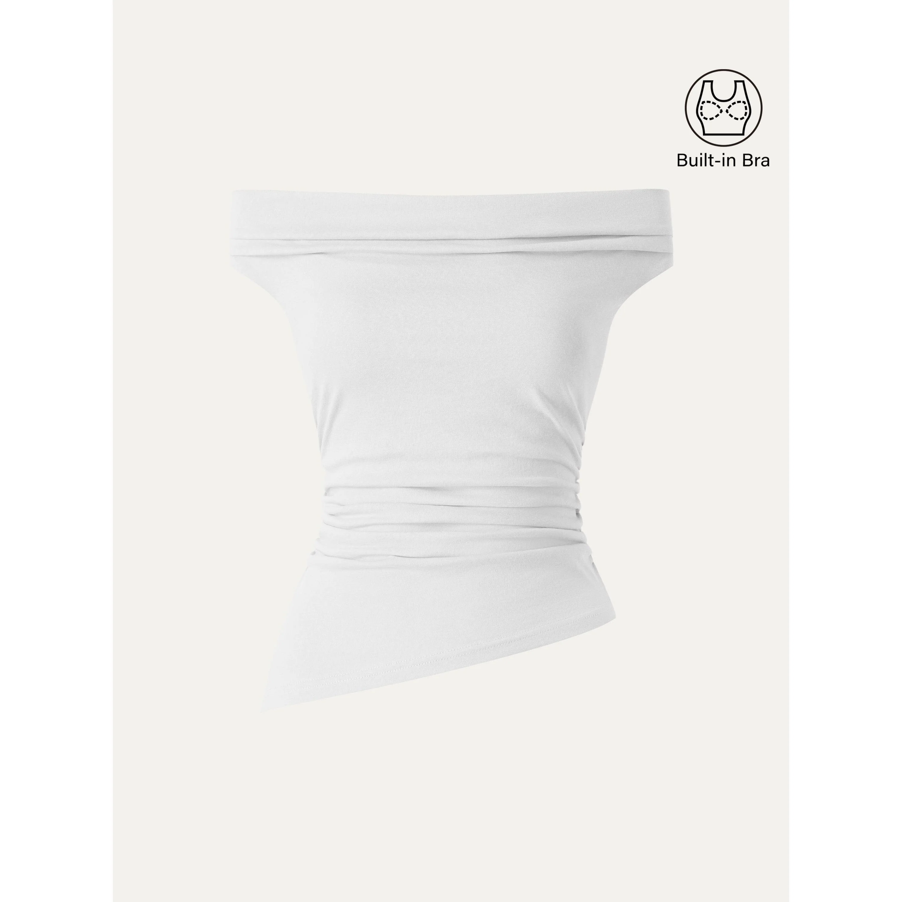 Off Shoulder Cotton-Linen Gathered New Airy Bra Tank - Image 14