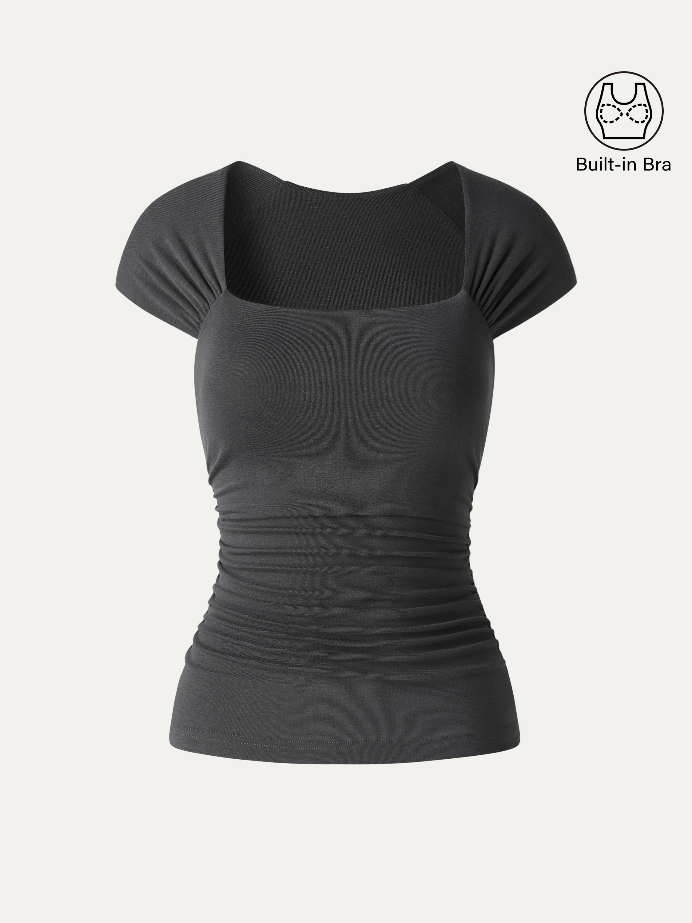 Cool-Touch Square Neck Cap Sleeve Ruched Bra Top - Image 10