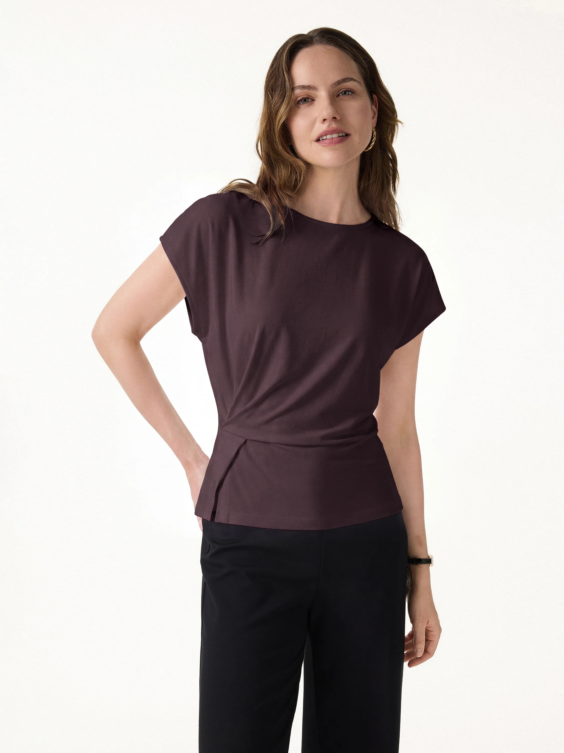 Cooling Ponte Relaxed Round Neck Tucked Top - Image 15