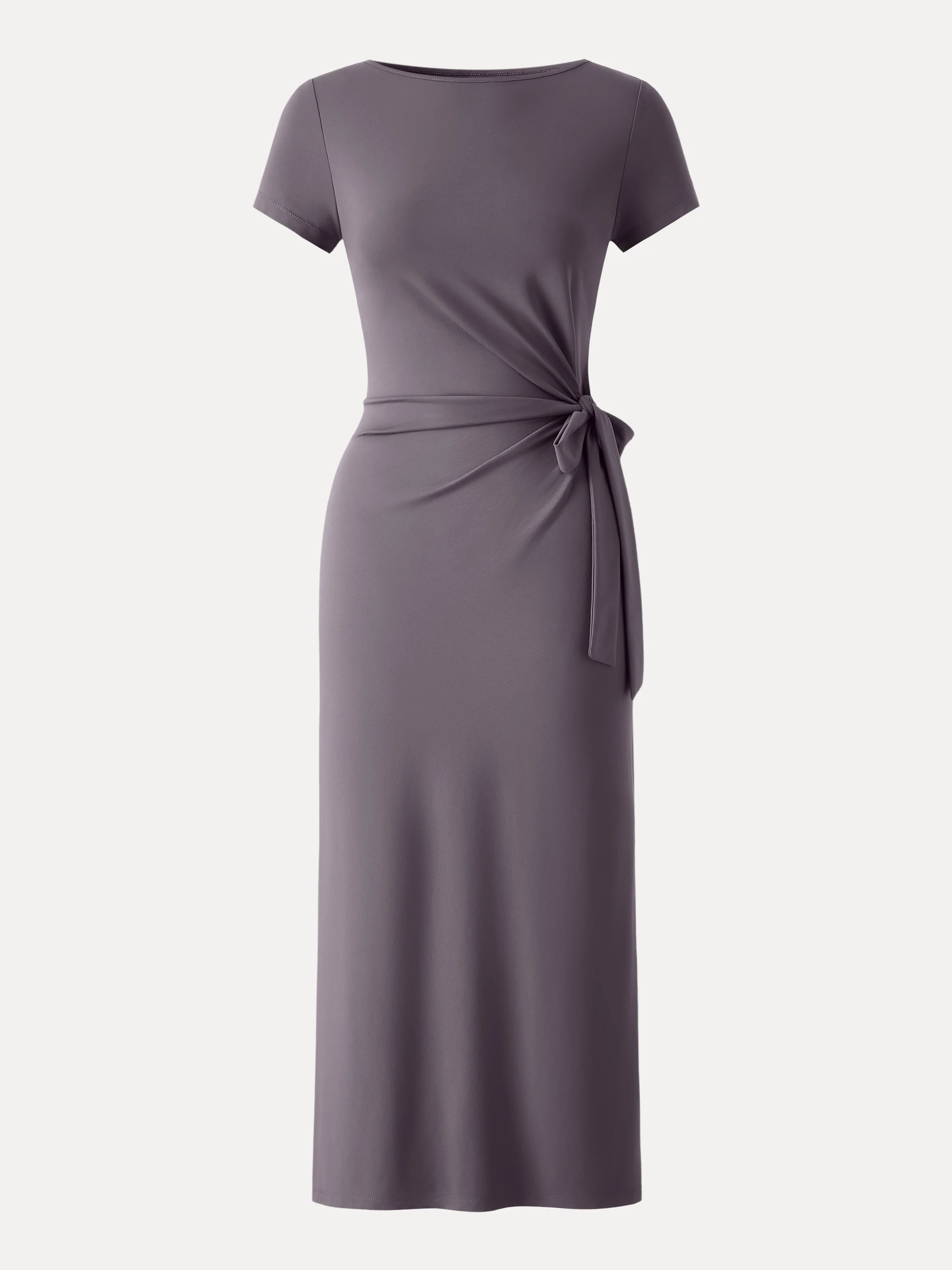 Cooling Wrinkle-Resistant Side Waist Tie Midi Dress with Slit - Image 2