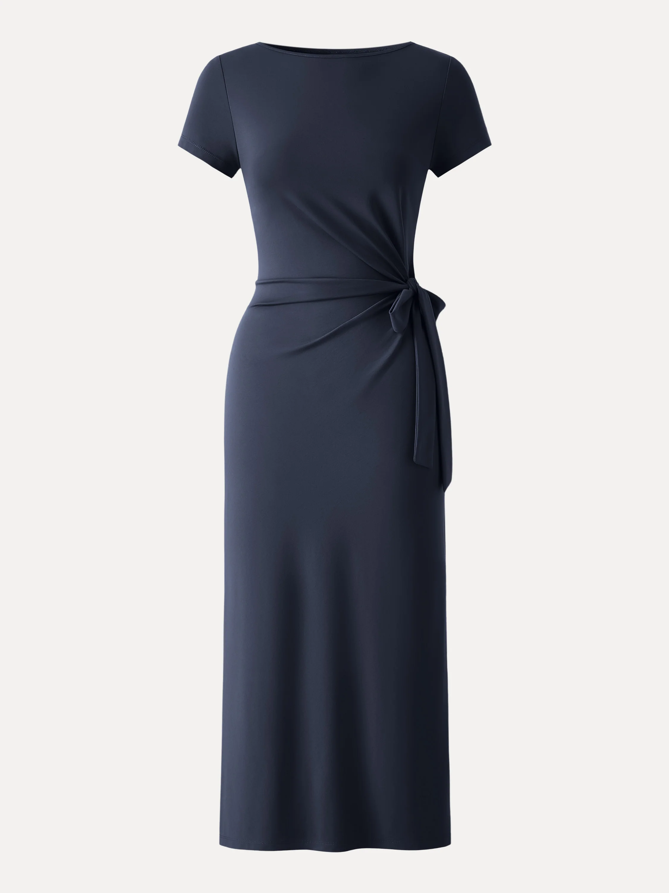 Cooling Wrinkle-Resistant Side Waist Tie Midi Dress with Slit - Image 5