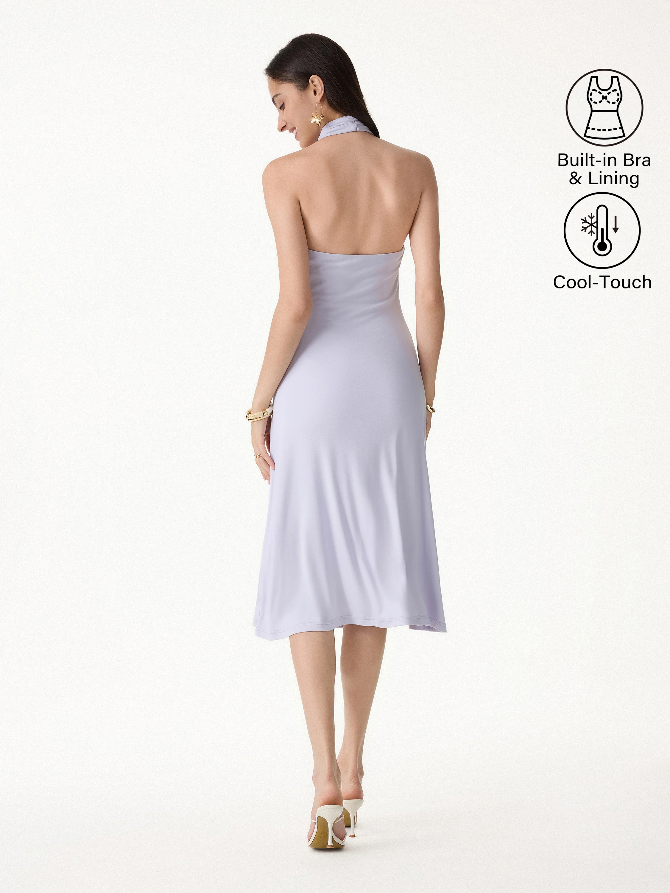 CoolTouch Criss-Cross Halter Open-Back Midi Bra Dress