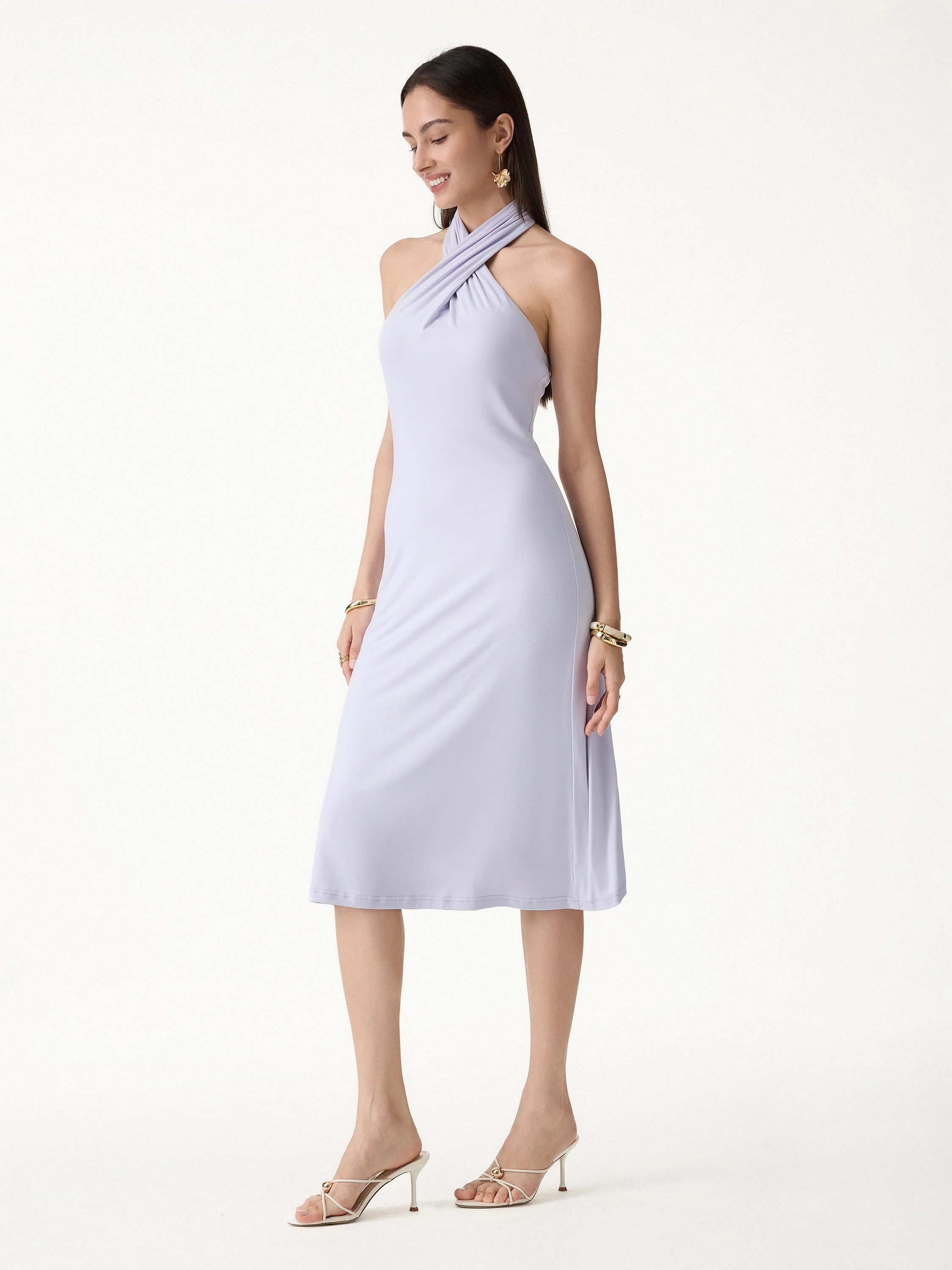 CoolTouch Criss-Cross Halter Open-Back Midi Bra Dress - Image 5