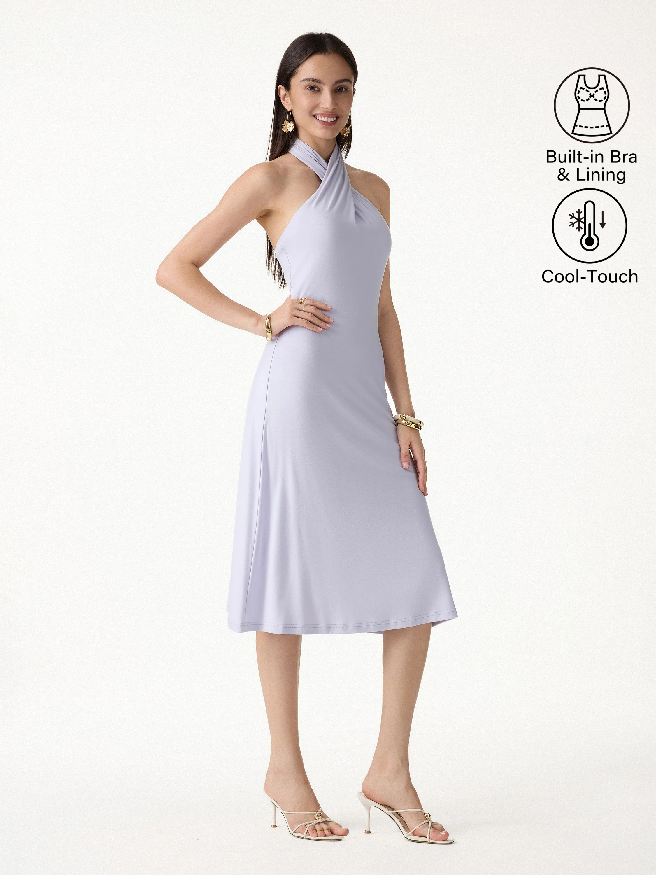 CoolTouch Criss-Cross Halter Open-Back Midi Bra Dress - Image 6