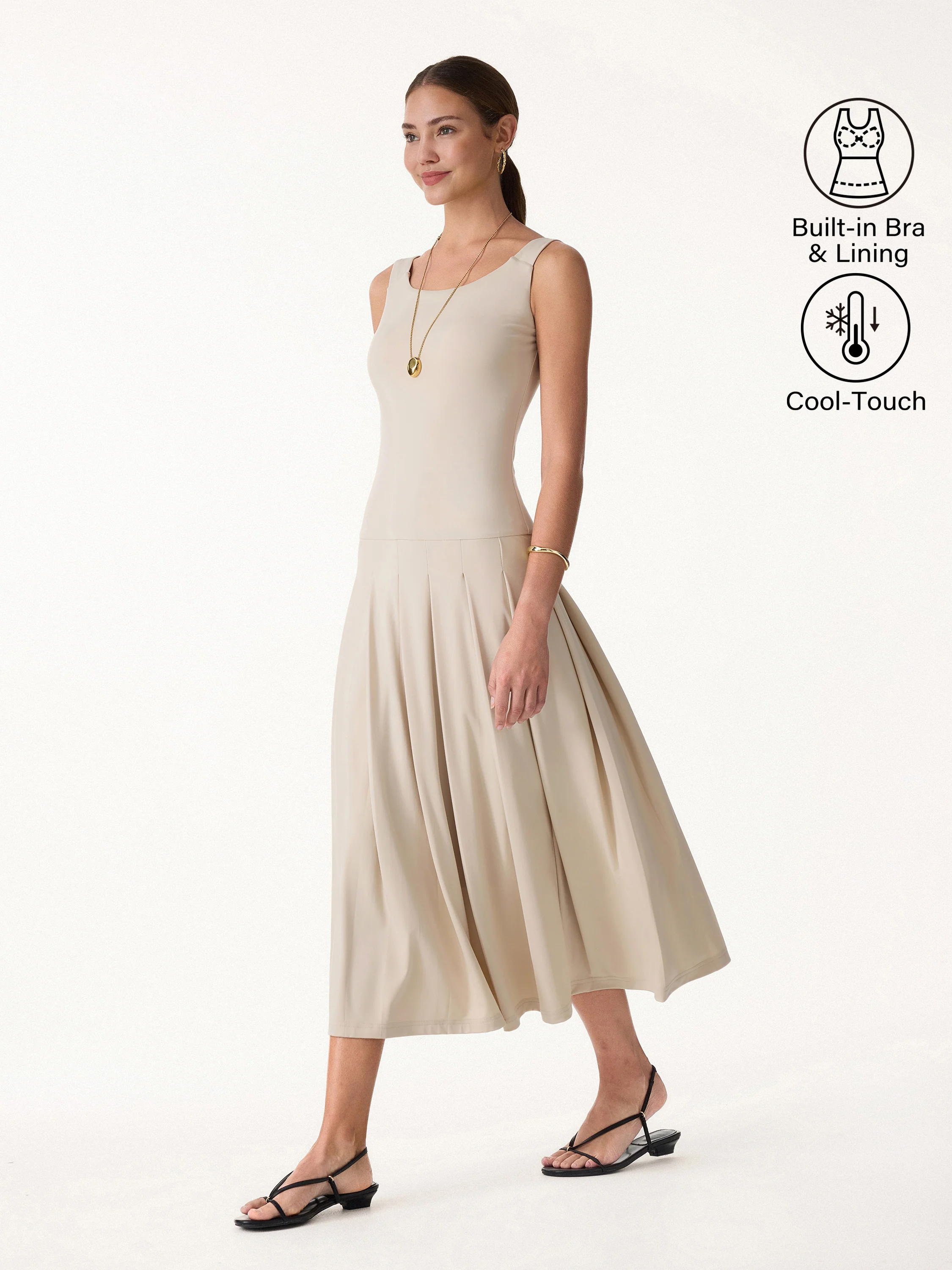 CoolTouch Multi-Wear Pleated Midi Bra Dress