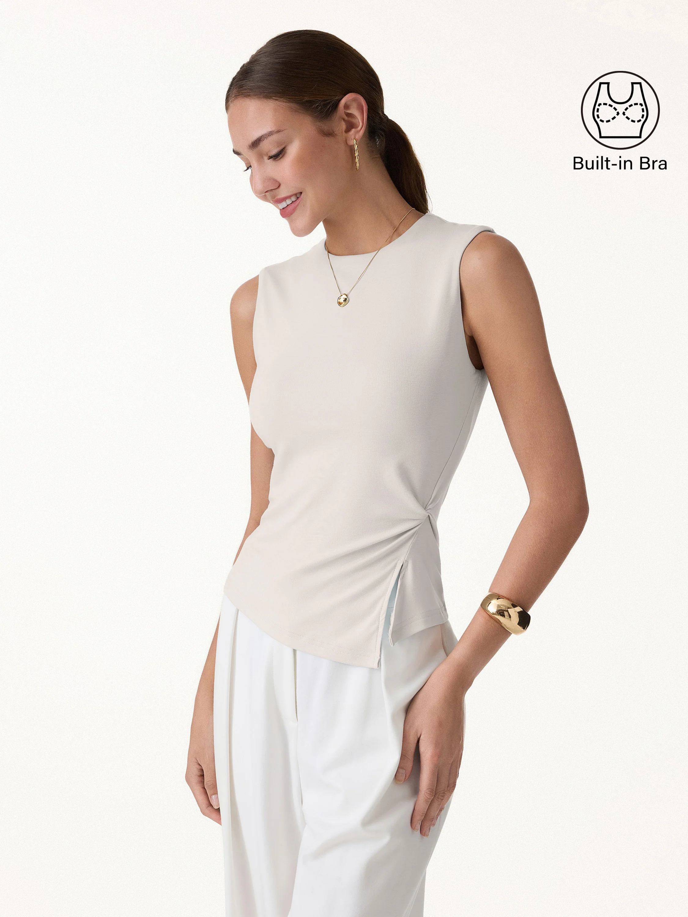 CoolTouch Round Neck Twisted Bra Tank with Slit - Image 10