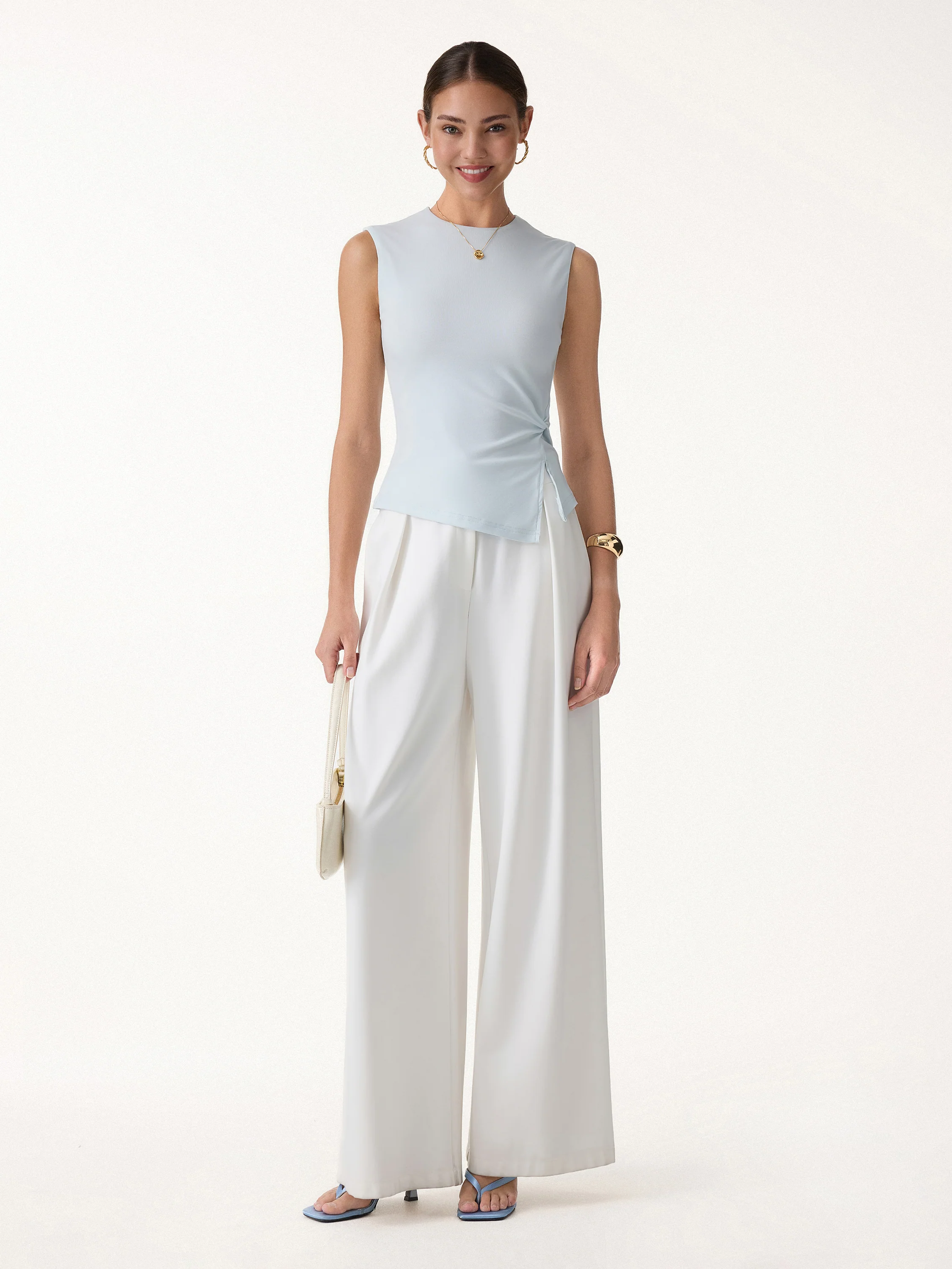 CoolTouch Round Neck Twisted Bra Tank with Slit - Image 3