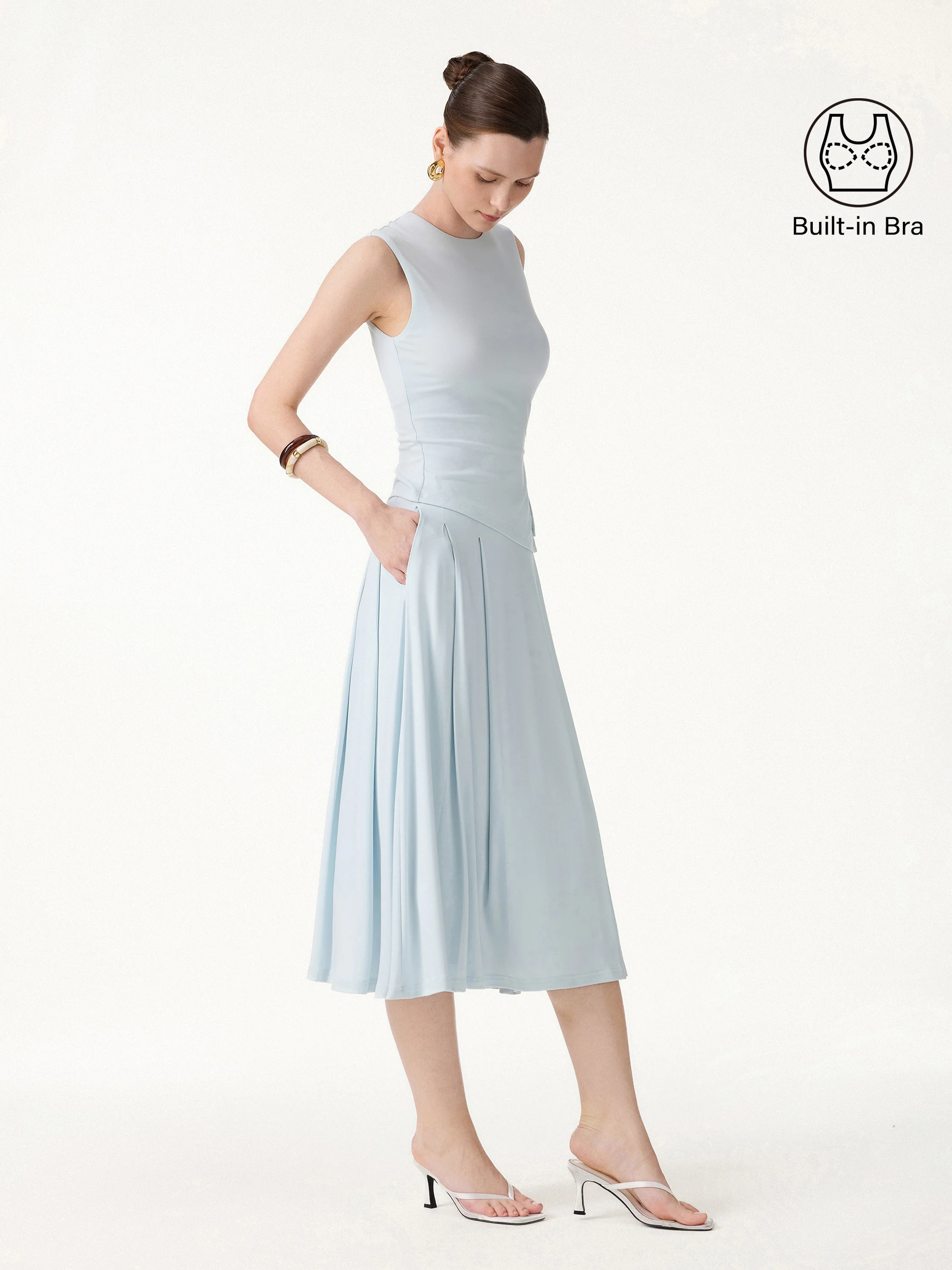 CoolTouch Round Neck Twisted Bra Tank with Slit - Image 5