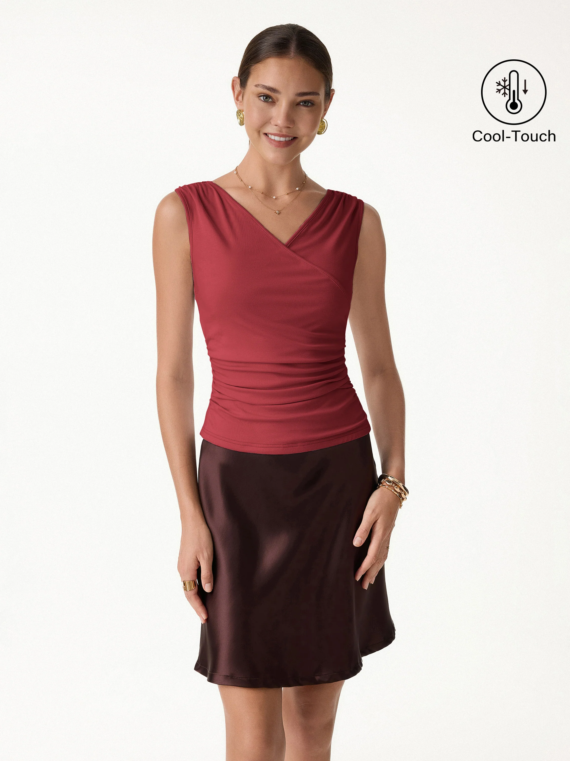 CoolTouch Surplice Neck Gathered Waist Top - Image 12