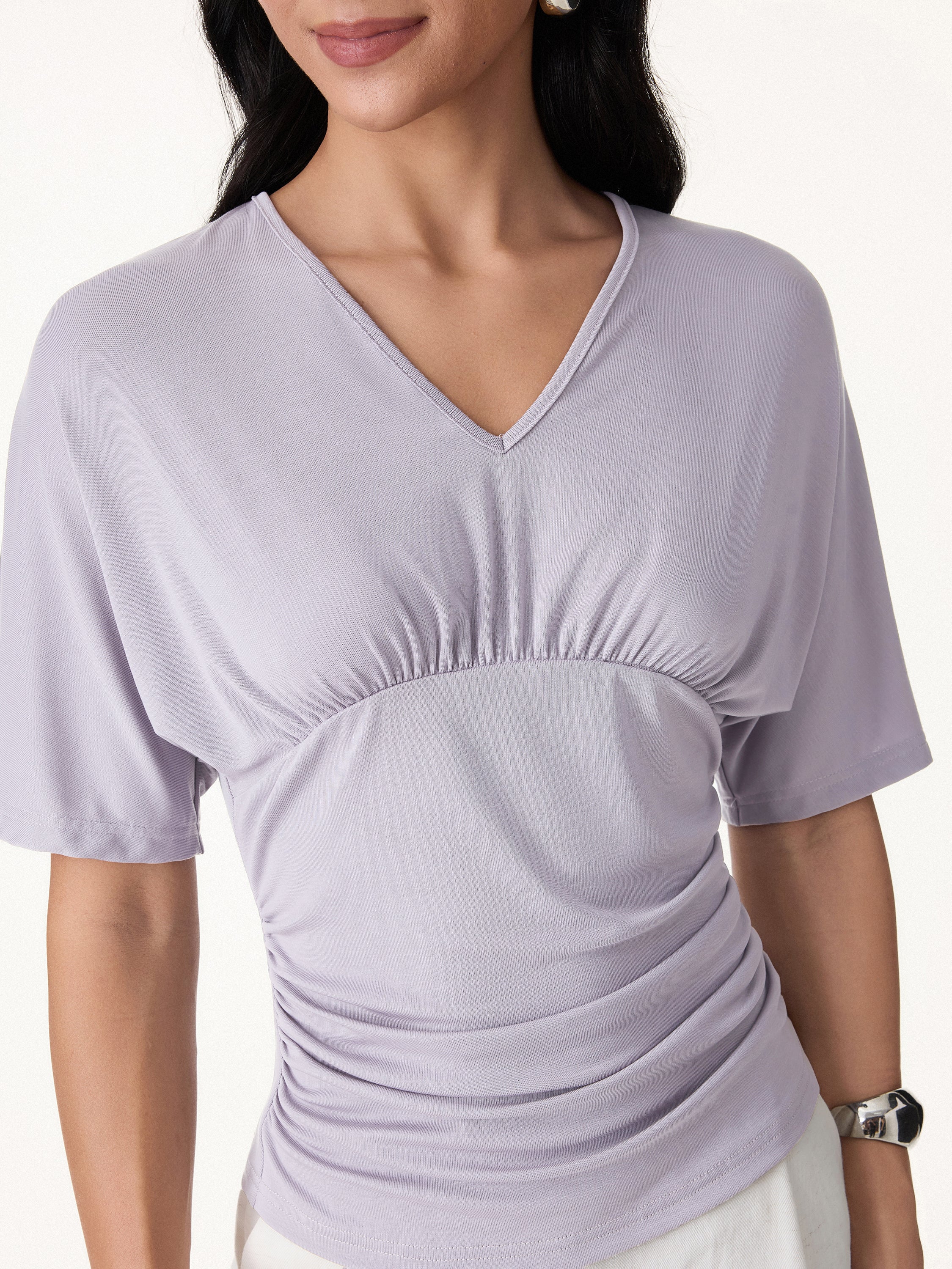 CoolTouch V-Neck Ruched Short Sleeve Summer Tee - Image 6