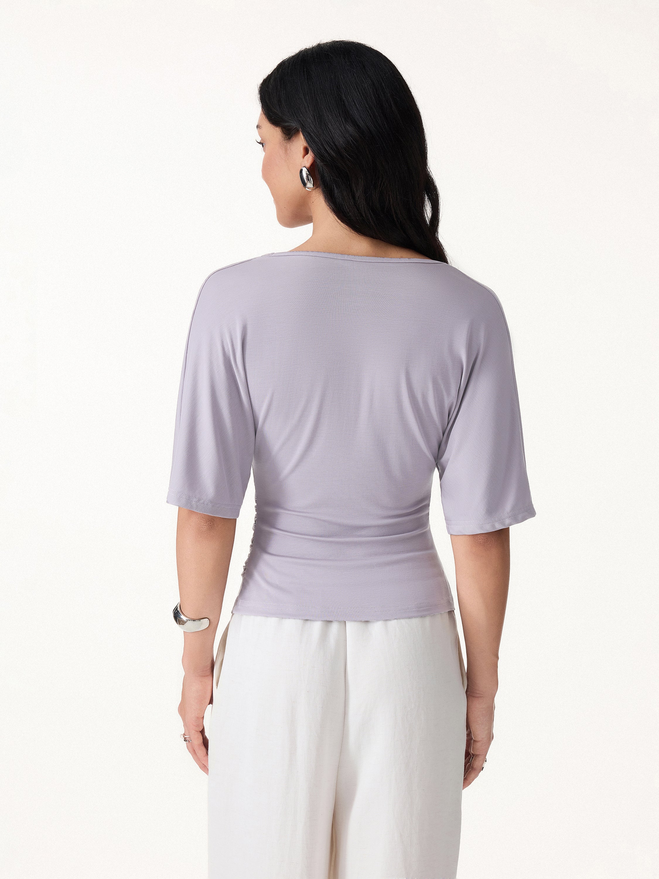 CoolTouch V-Neck Ruched Short Sleeve Summer Tee - Image 9