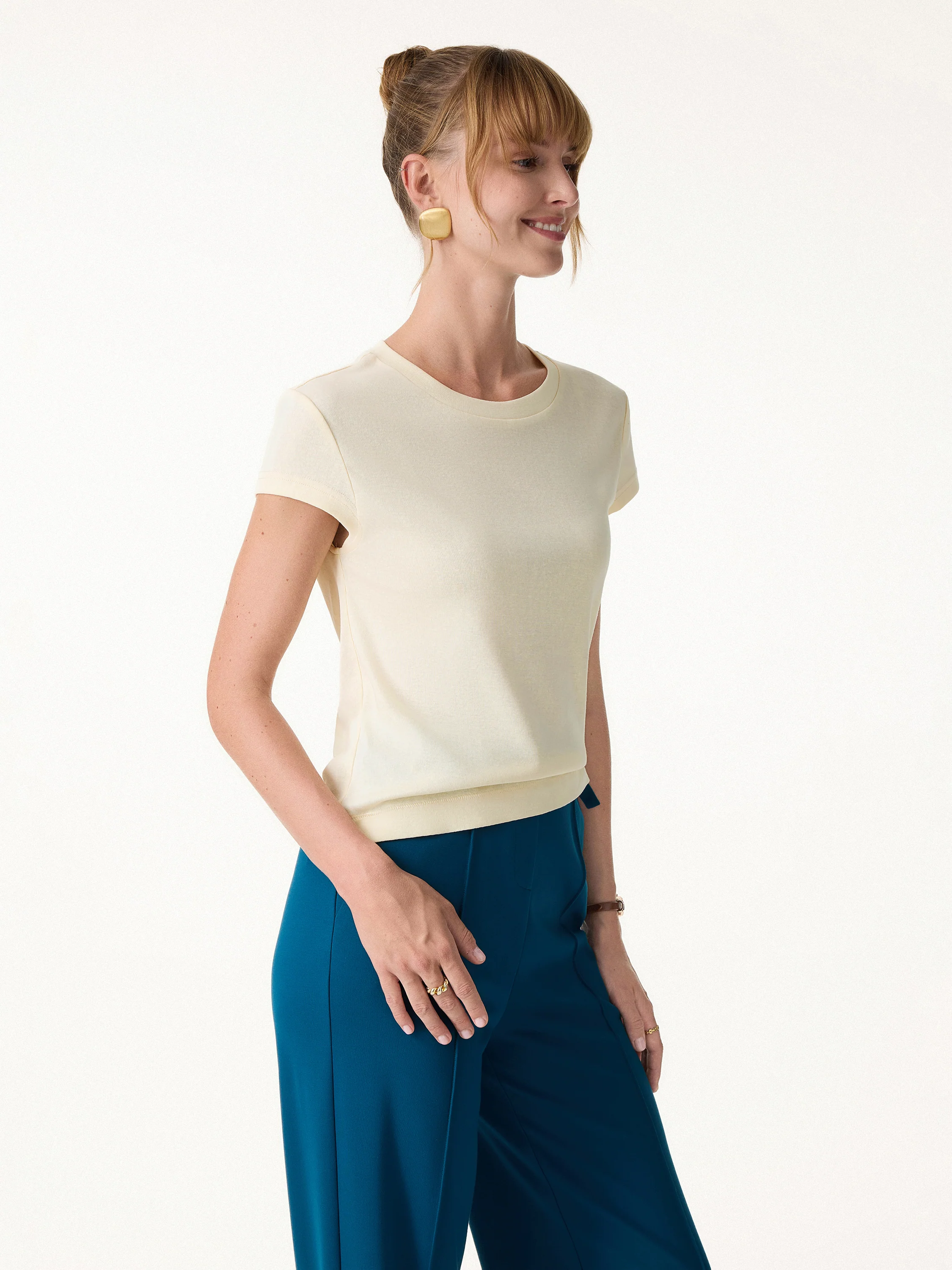Cotton-Linen Blend Cooling Essential Summer Tee - Image 11