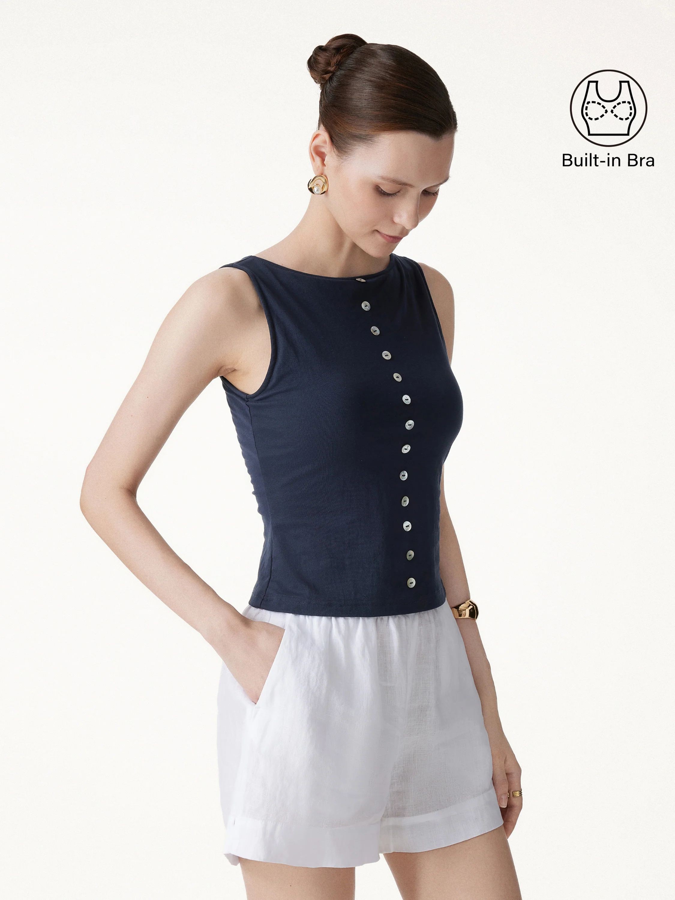 Cotton-Linen Boatneck Cropped Bra Top - Image 4