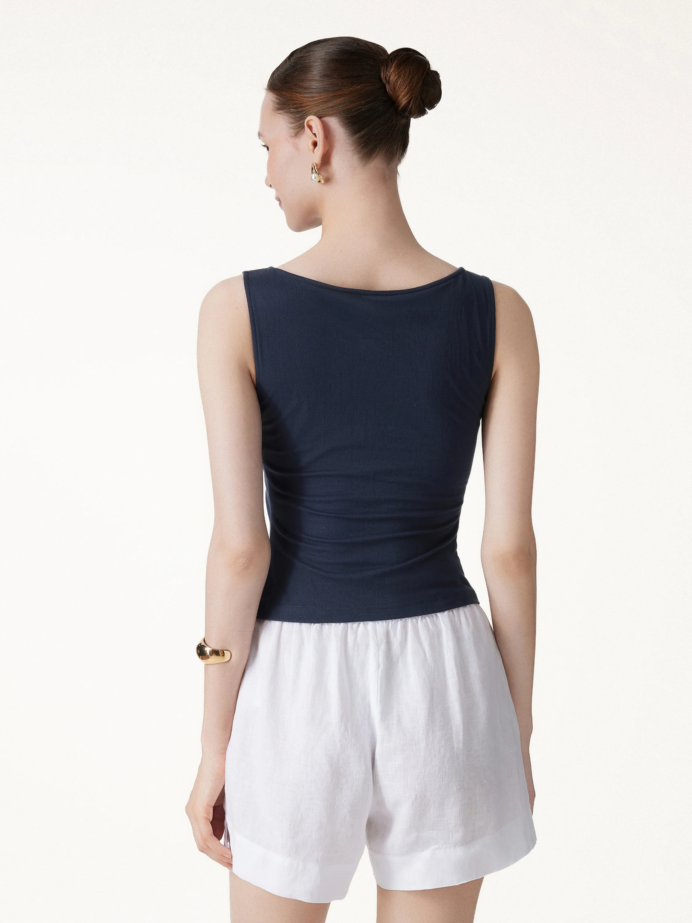 Cotton-Linen Boatneck Cropped Bra Top - Image 6