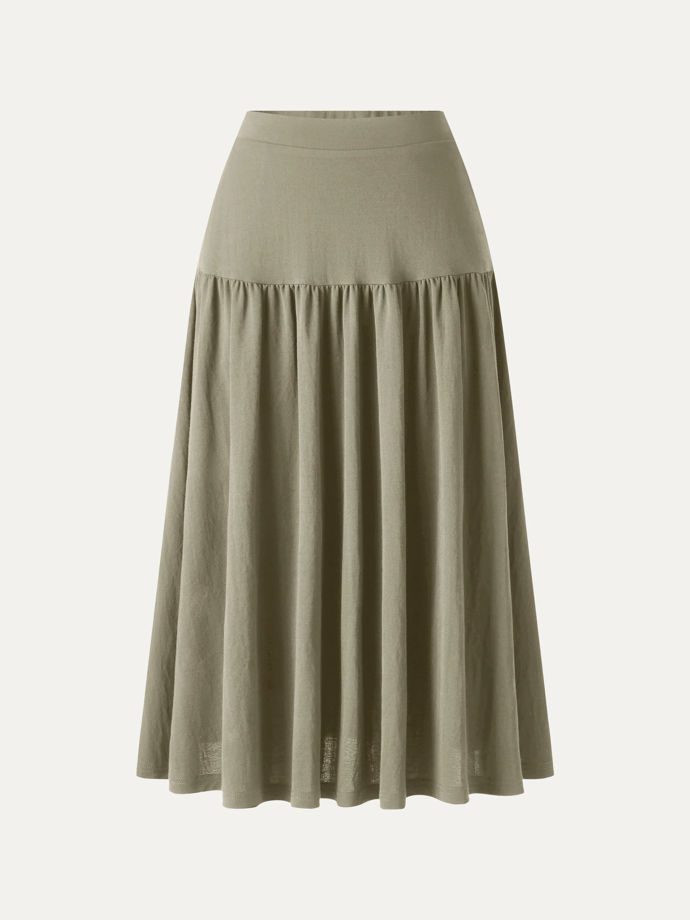 Cotton-Linen Gathered Midi Skirt with Pockets - Image 13
