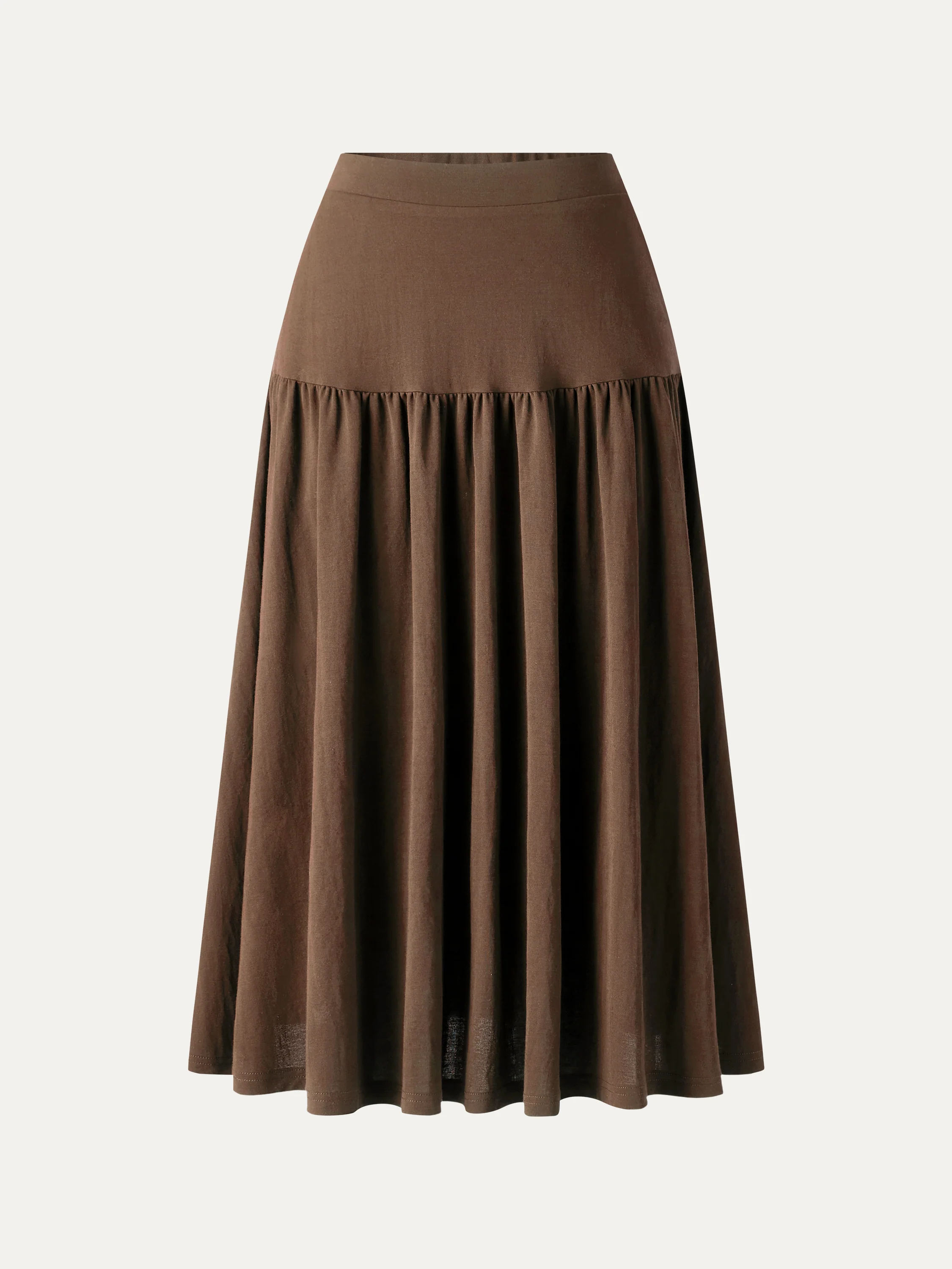Cotton-Linen Gathered Midi Skirt with Pockets - Image 14