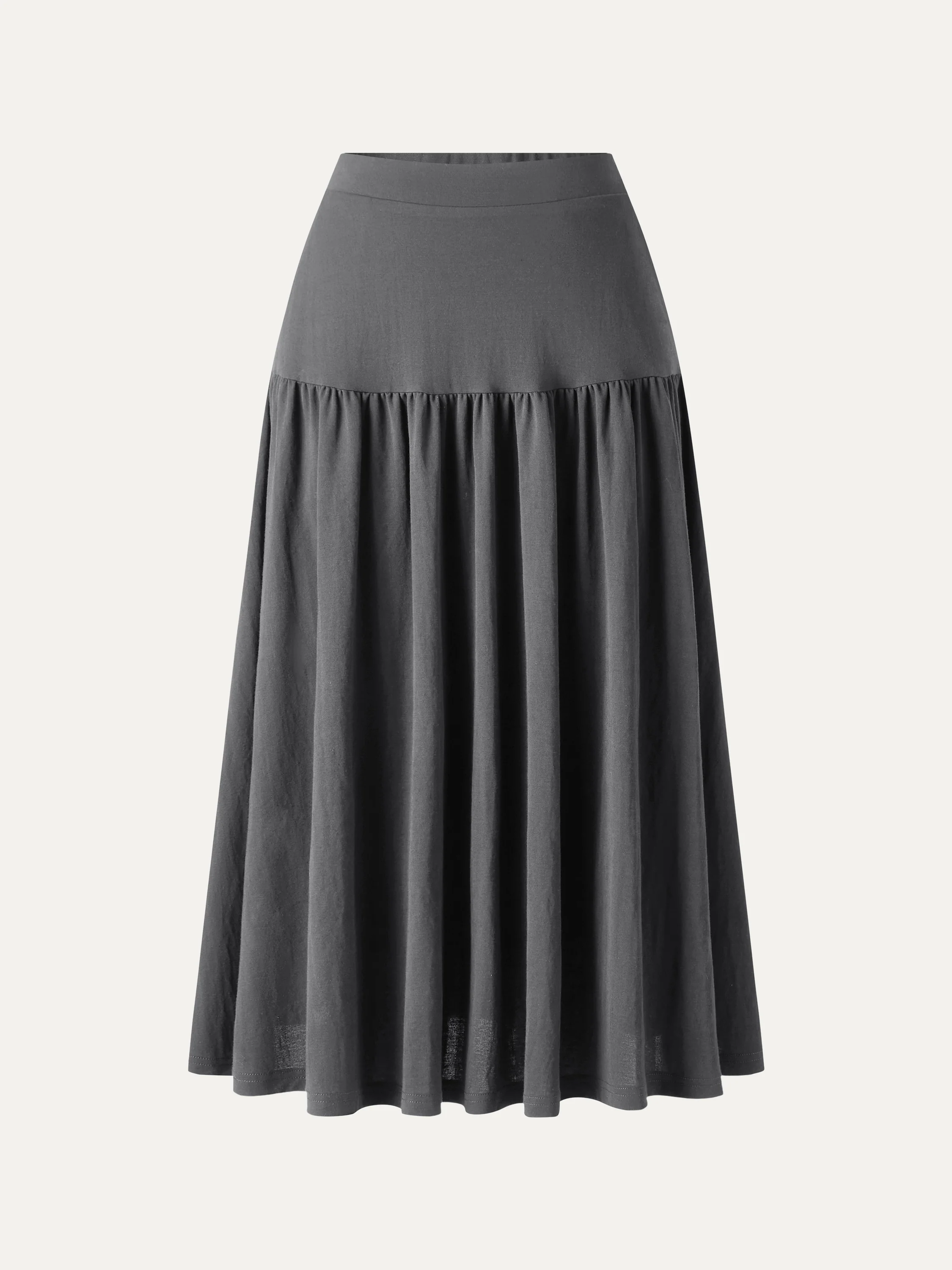 Cotton-Linen Gathered Midi Skirt with Pockets - Image 16