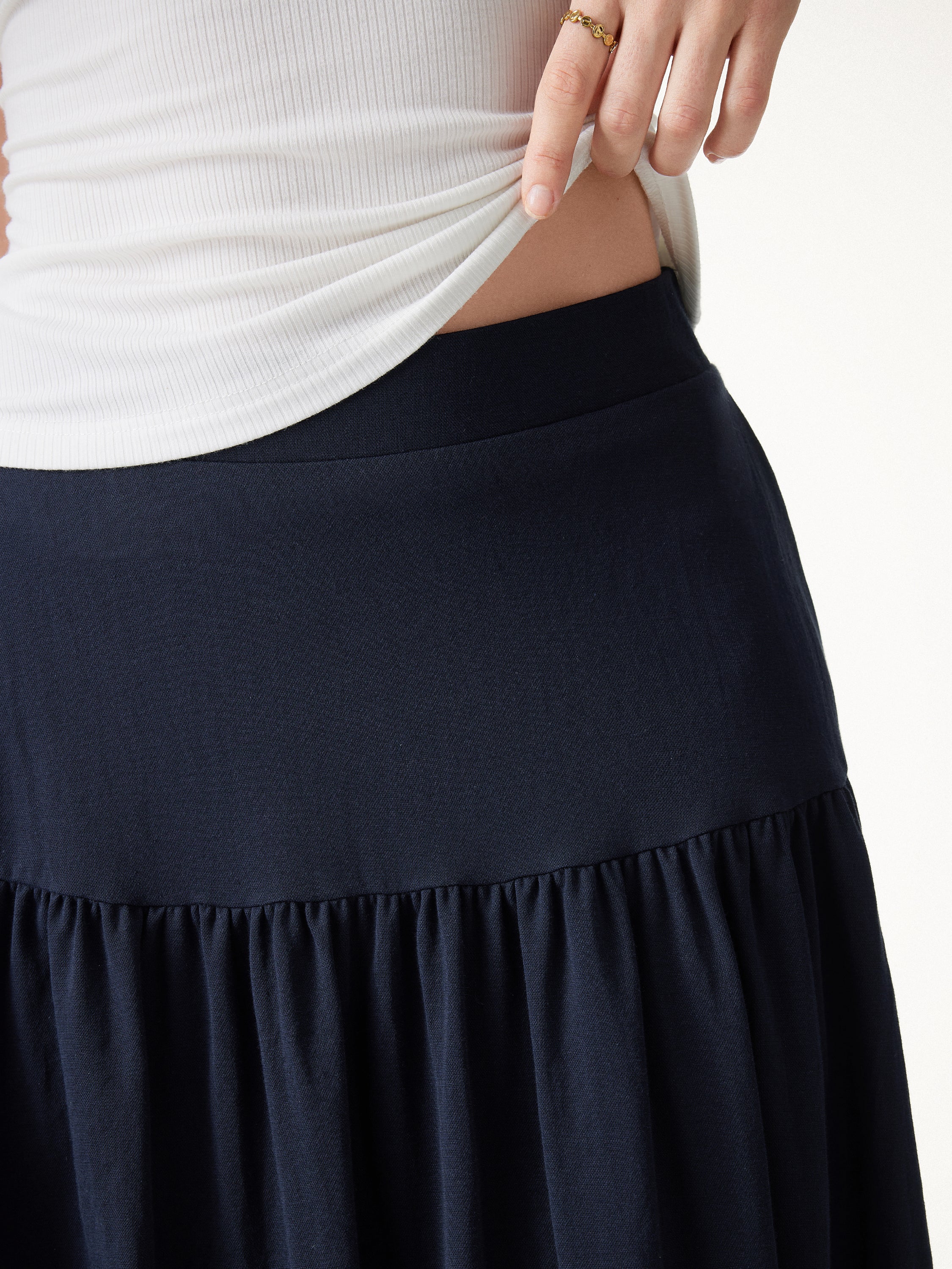 Cotton-Linen Gathered Midi Skirt with Pockets - Image 2