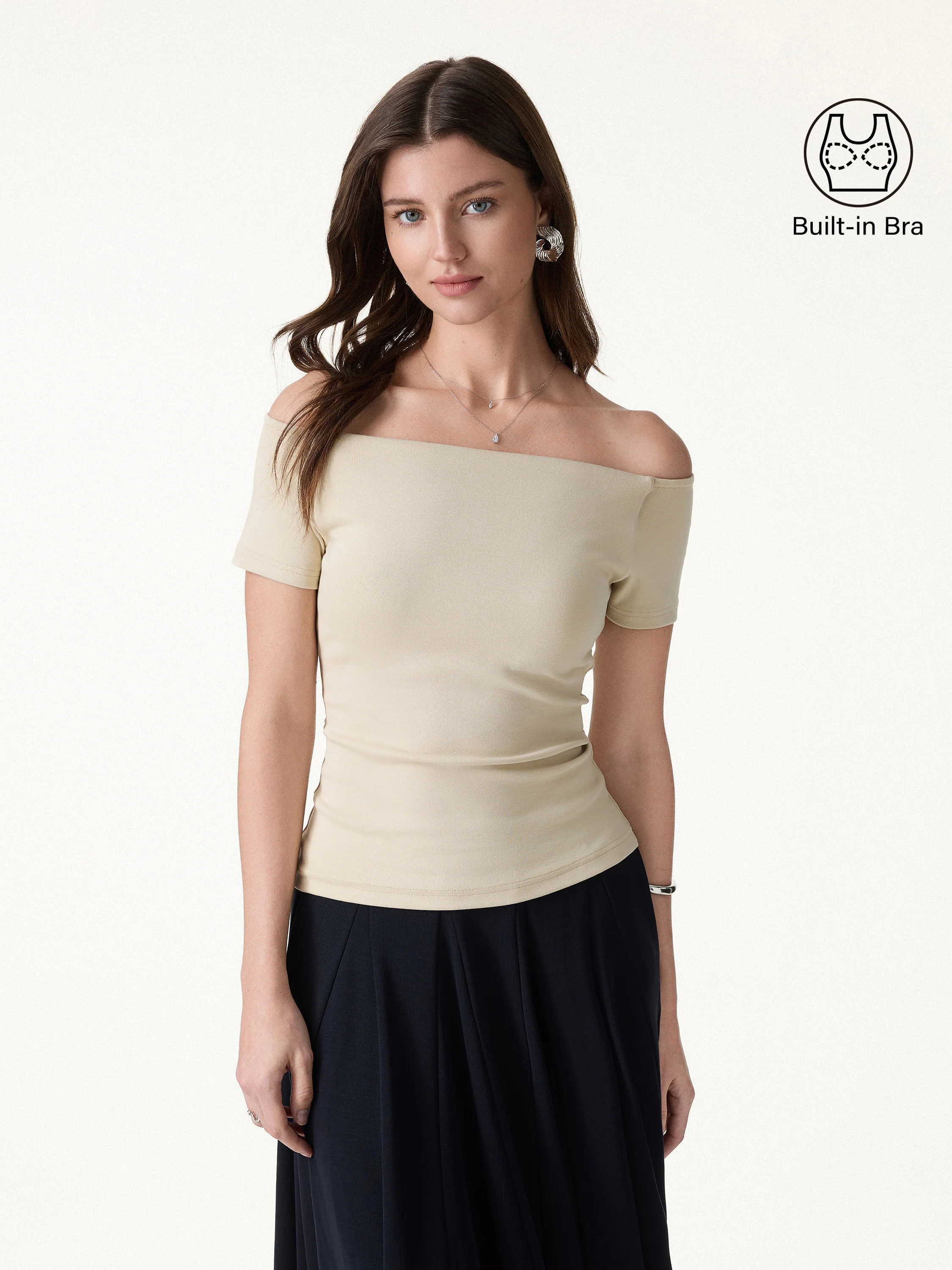 Cotton Lyocell Non-Slip Off-the-Shoulder Bra Top - Image 2