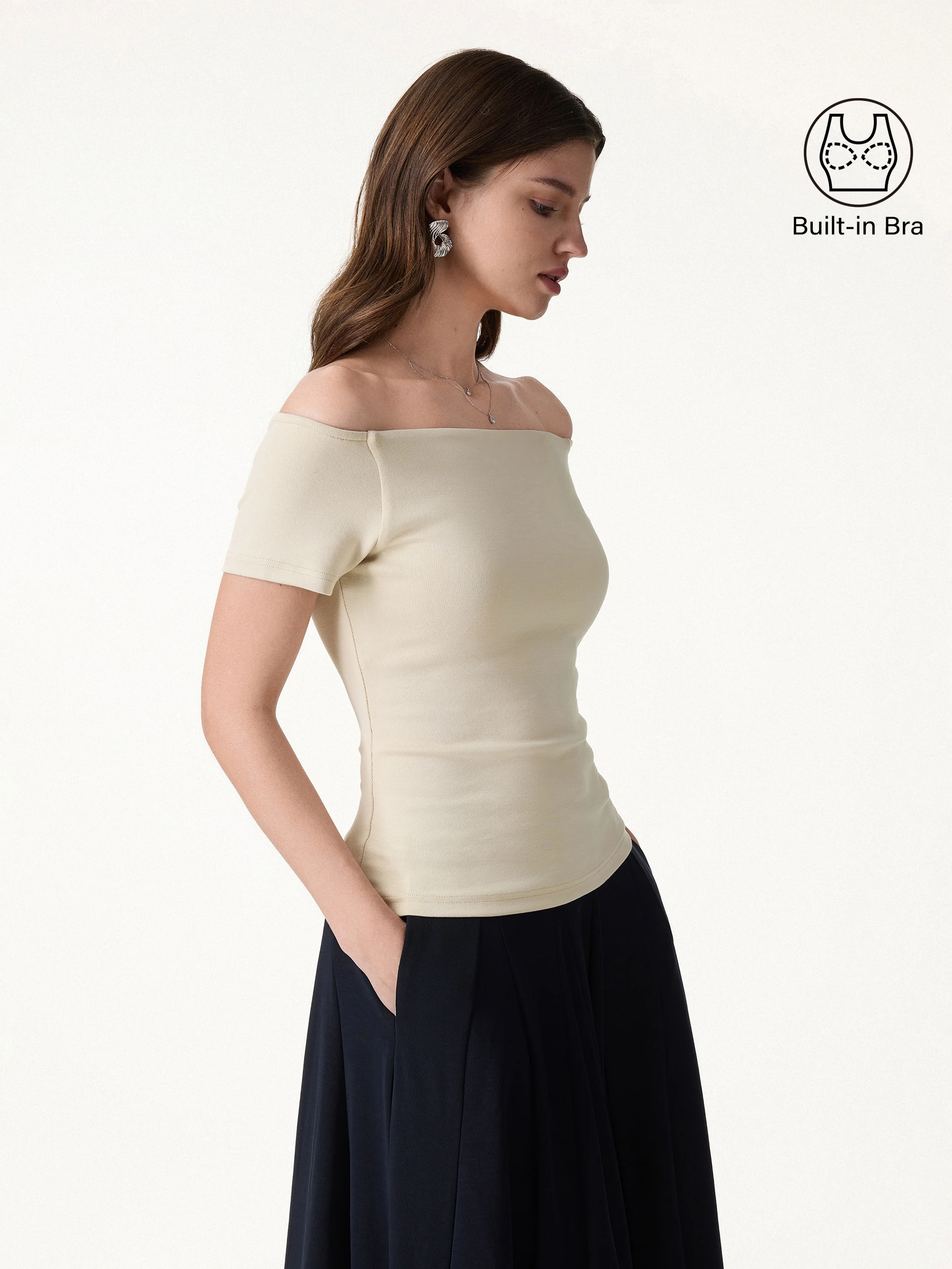 Cotton Lyocell Non-Slip Off-the-Shoulder Bra Top - Image 3