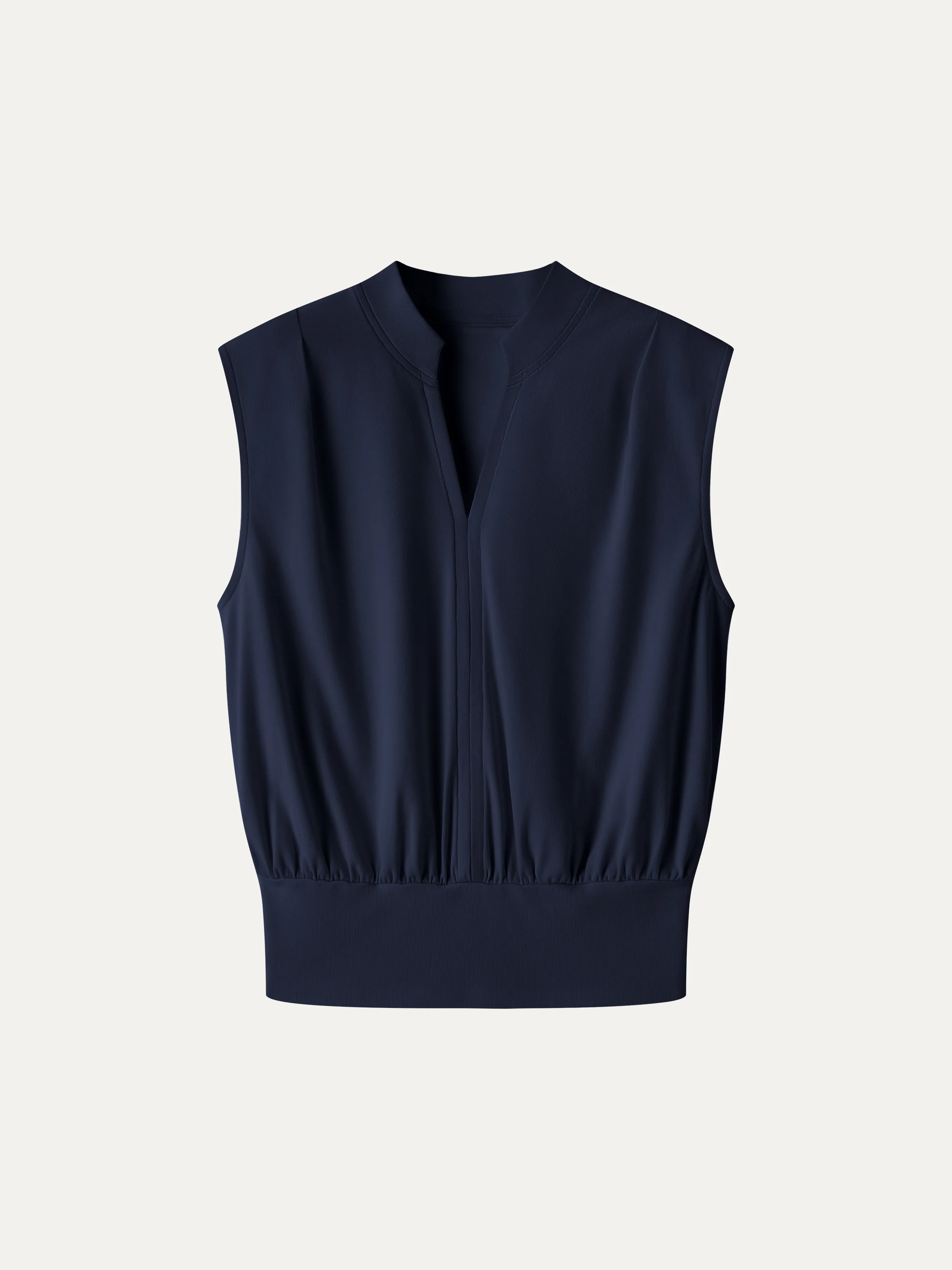 Cotton-Viscose V-neck Stand Collar Sleeveless Top - Image 12