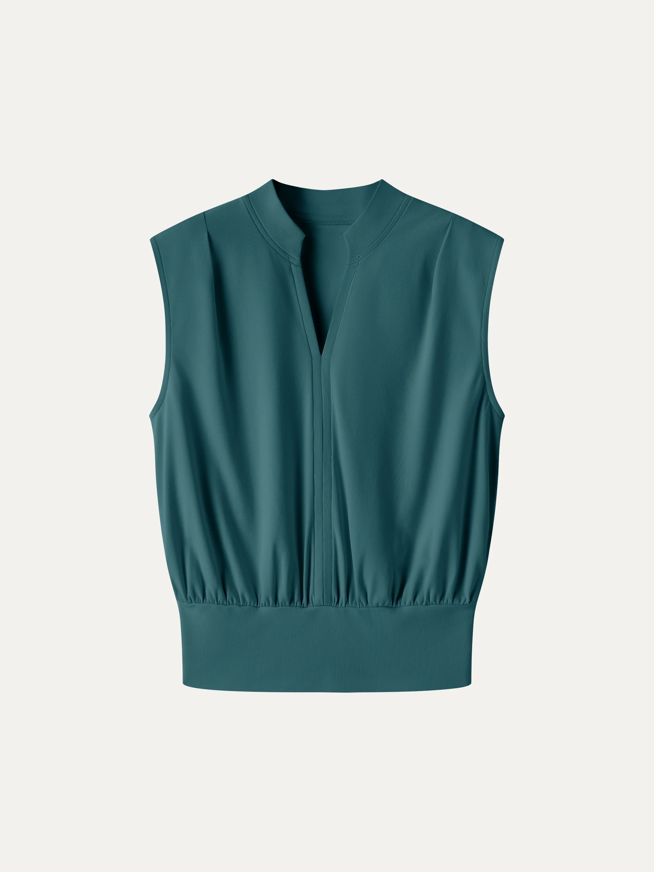 Cotton-Viscose V-neck Stand Collar Sleeveless Top - Image 14