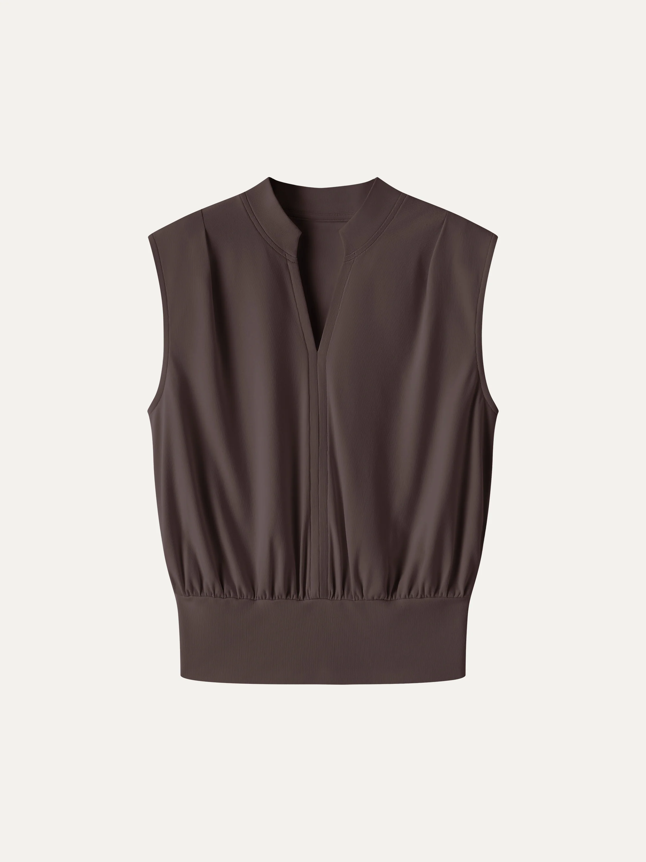 Cotton-Viscose V-neck Stand Collar Sleeveless Top - Image 15