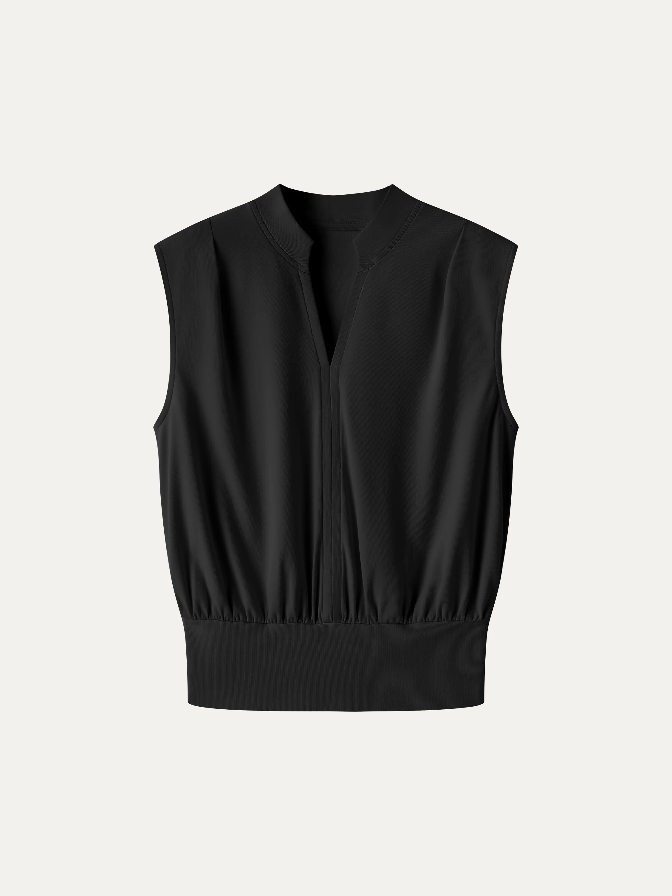 Cotton-Viscose V-neck Stand Collar Sleeveless Top - Image 17