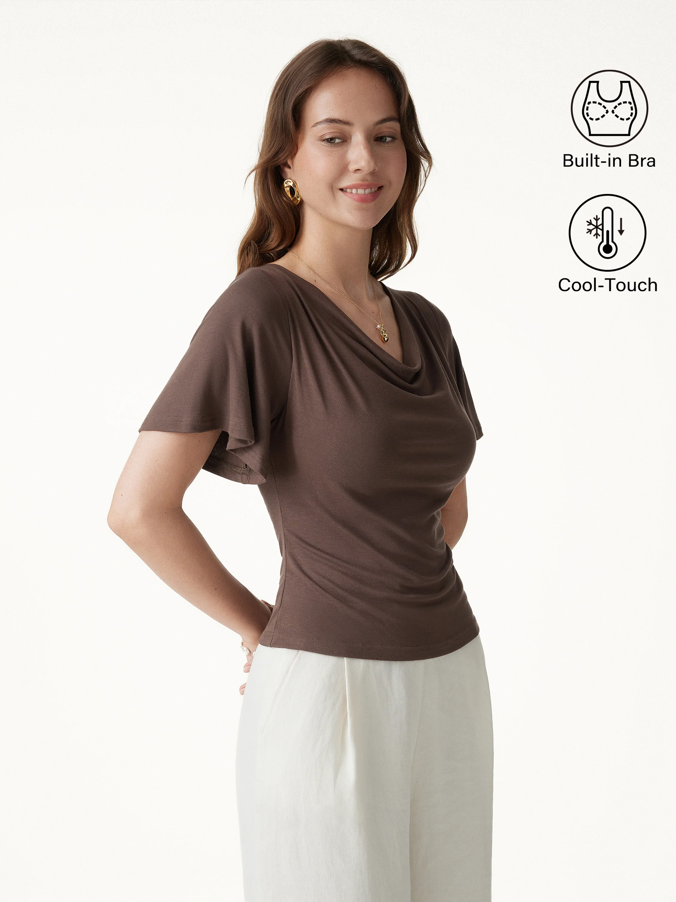 CoolTouch Cowl Neck Flutter Sleeve Bra Top - Image 5