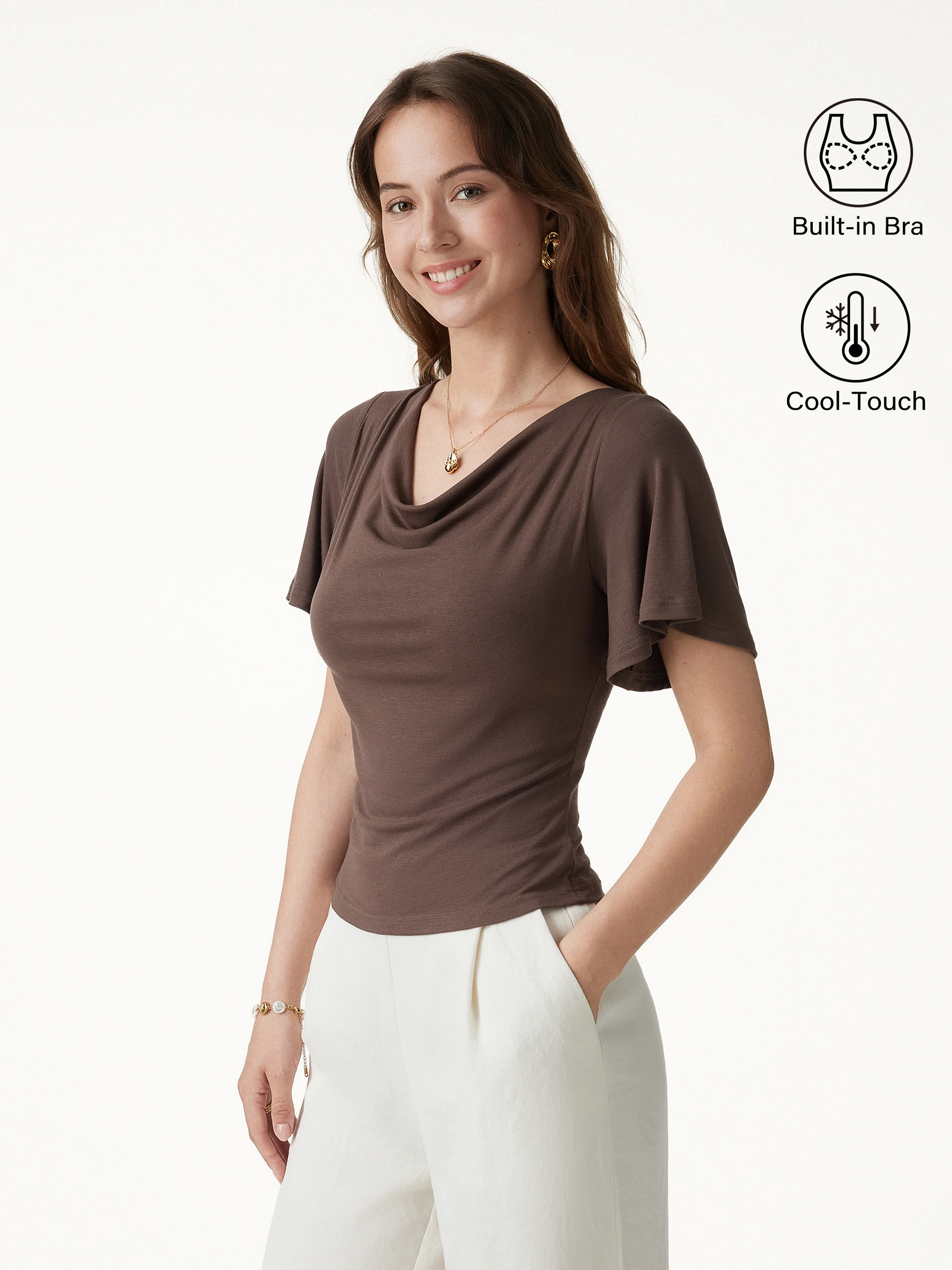 CoolTouch Cowl Neck Flutter Sleeve Bra Top - Image 6