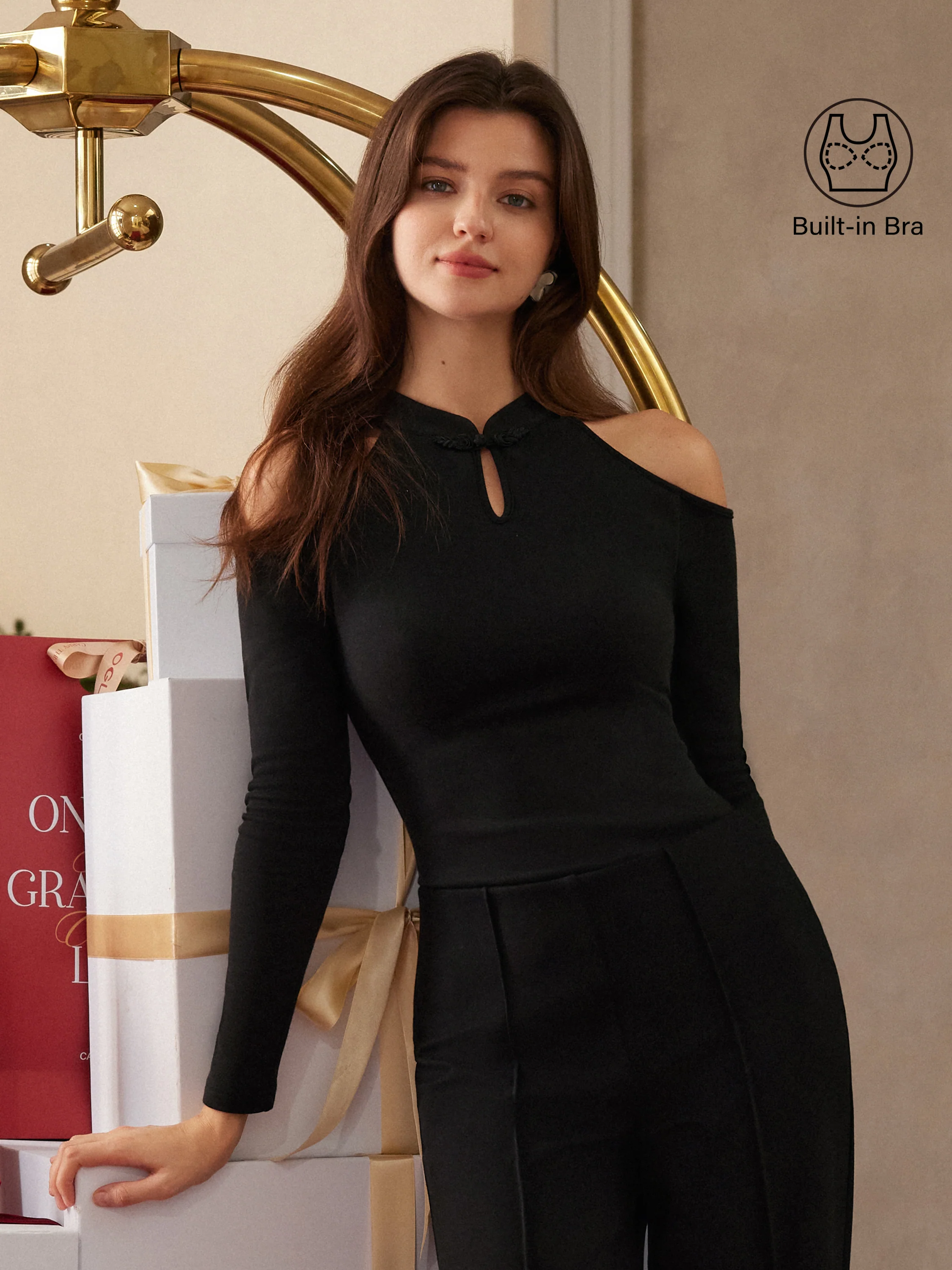 Cutout Shoulder Mandarin Collar Going-out Bra Top Limited Edition - Image 2