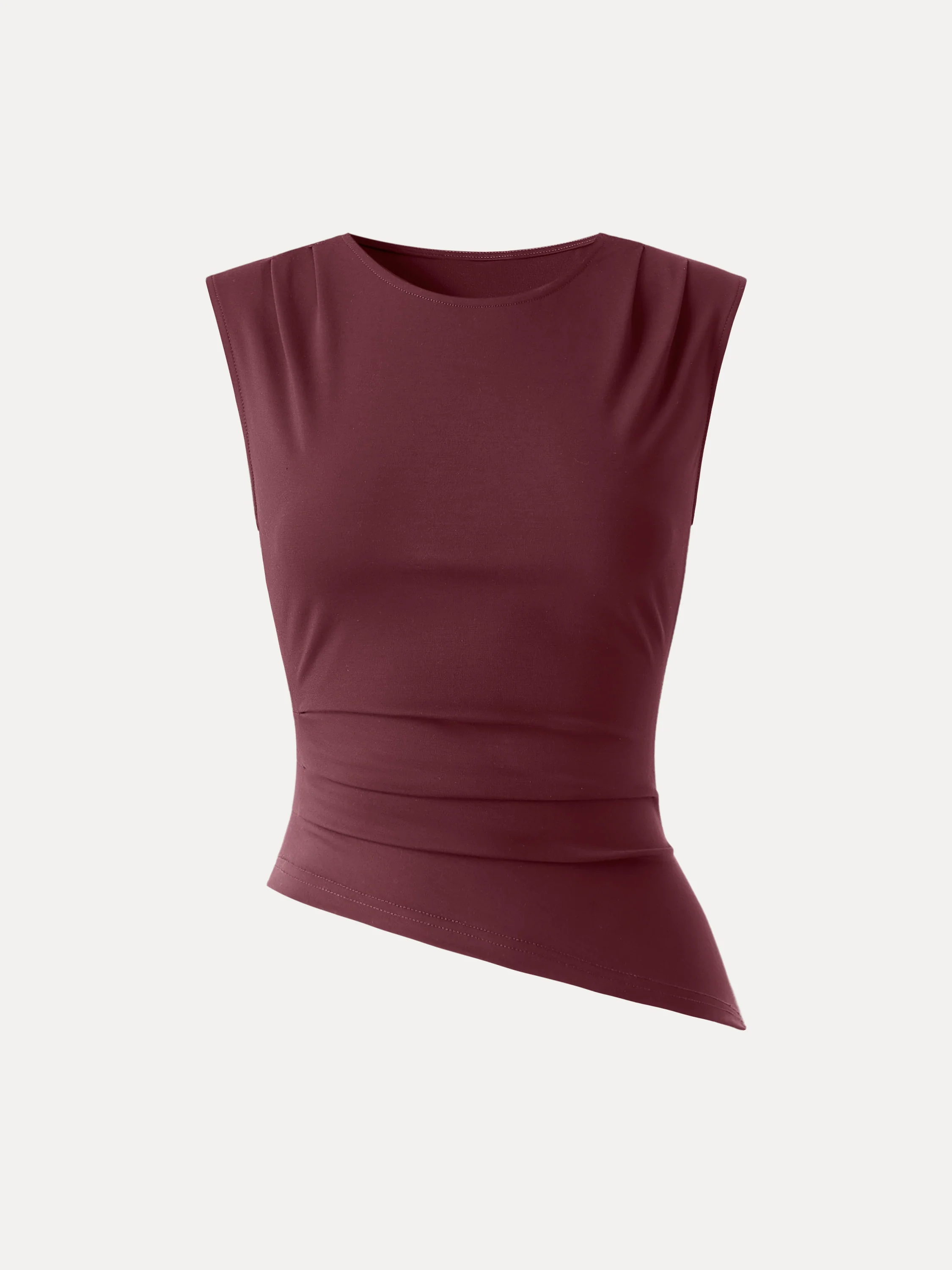 Effortless Wide Shoulder Tucked Asymmetrical Hem Sleeveless Top - Image 11