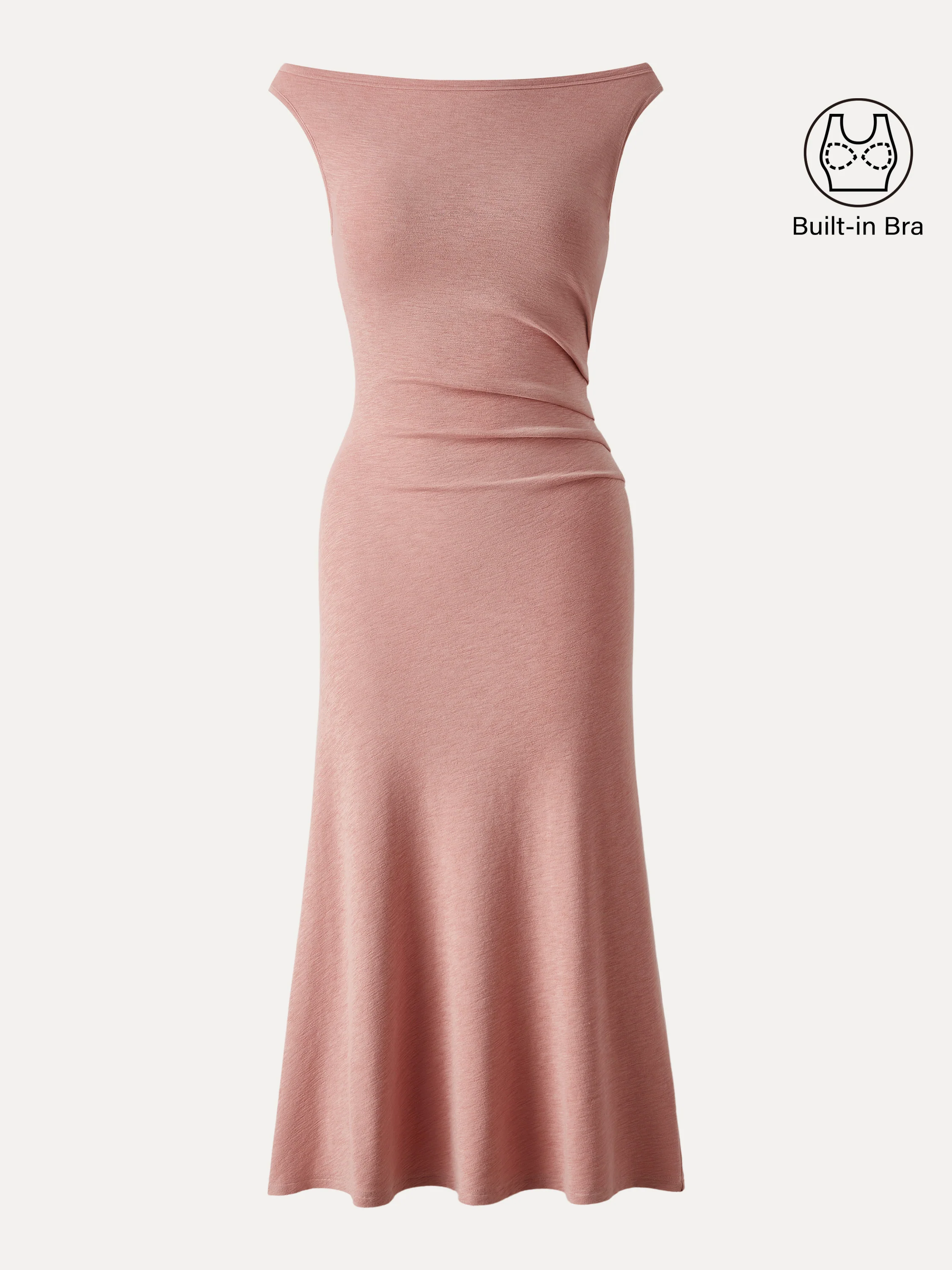 Elegant Boatneck Tucked Fit-and-Flare Midi Bra Dress - Image 11