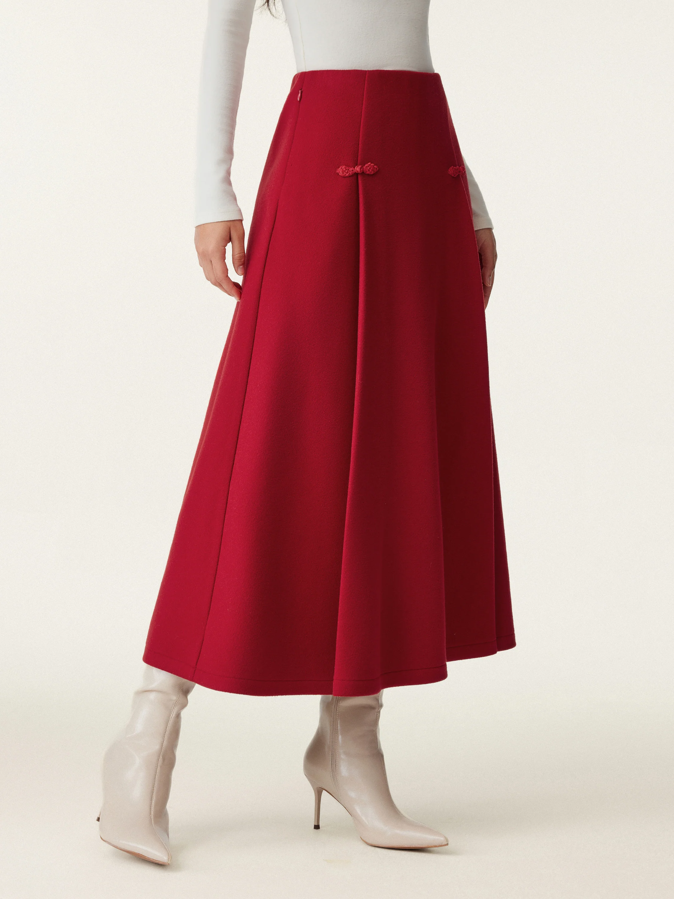 Wool-like Frog Button A-Line Midi Skirt Limited Edition - Image 6