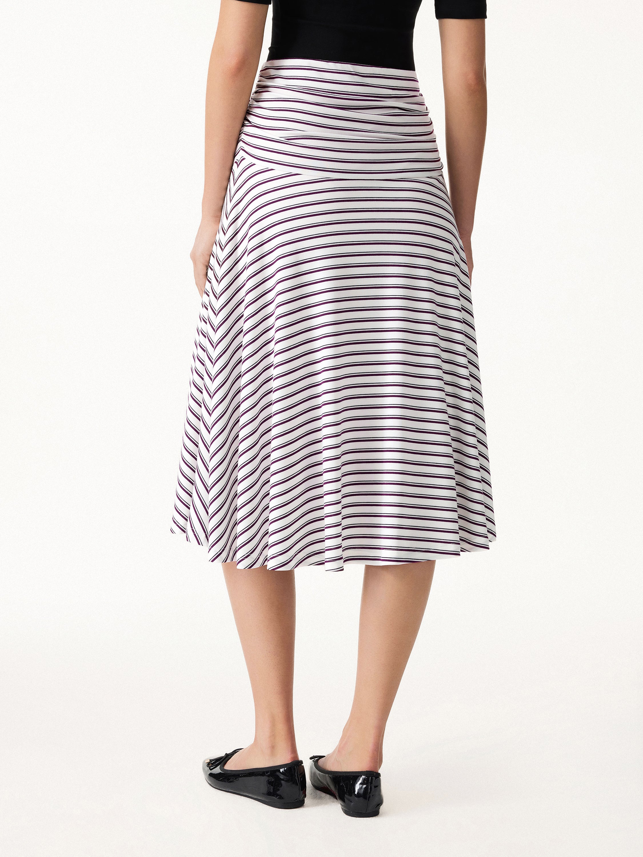 Flowy Striped Circle Flare Ruched Midi Skirt - Image 7