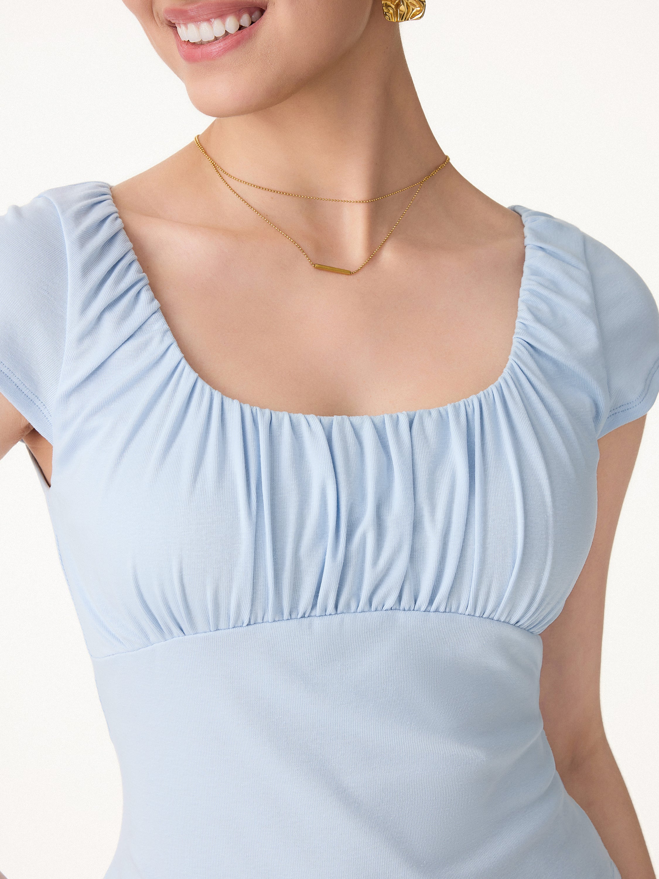 Linen Blend Jersey Ruched Square Neck Cropped Bra Top - Image 4