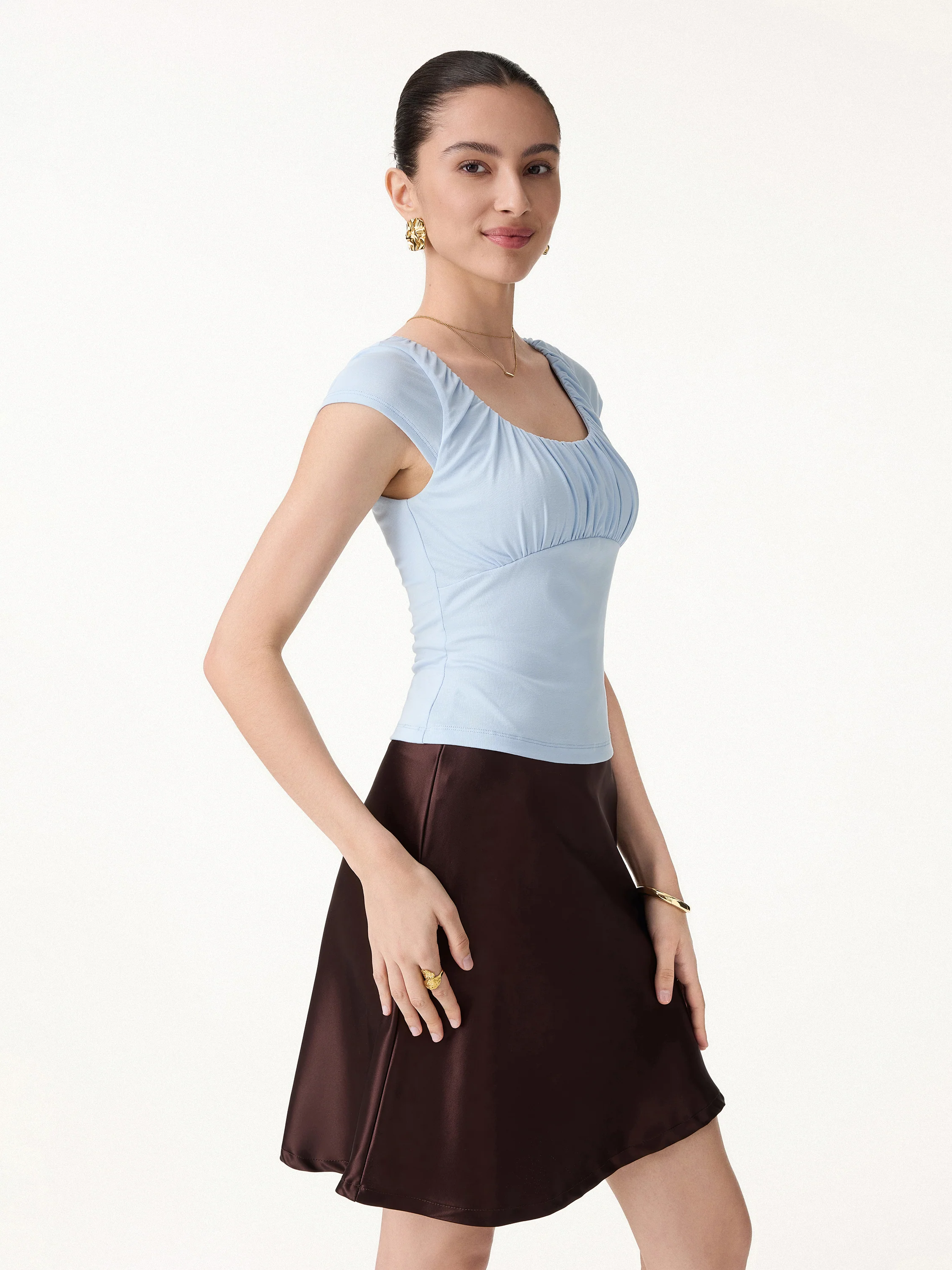 Linen Blend Jersey Ruched Square Neck Cropped Bra Top - Image 7